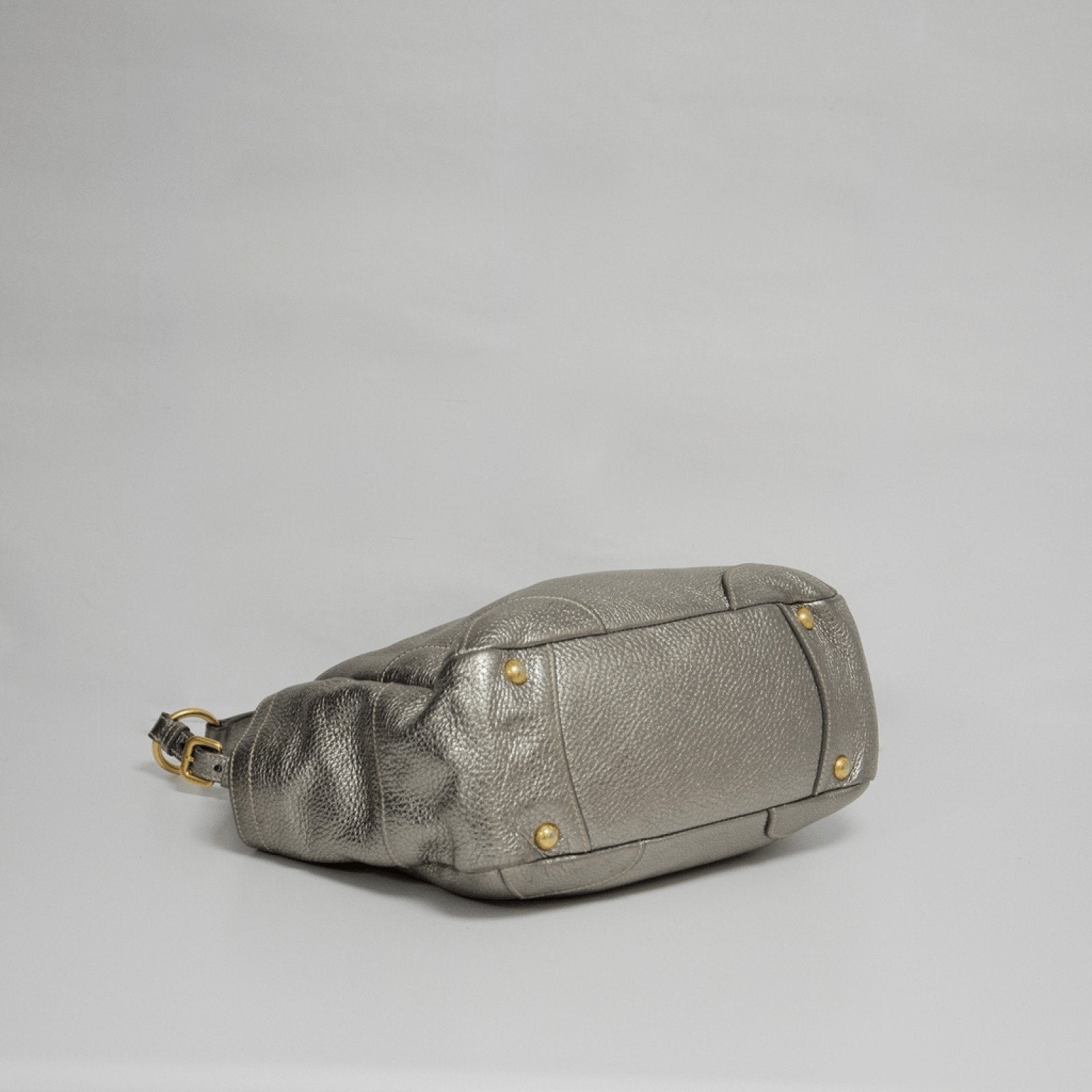 Prada Metallic Peltro Vitello Daino Pocket Tote Bag Silver