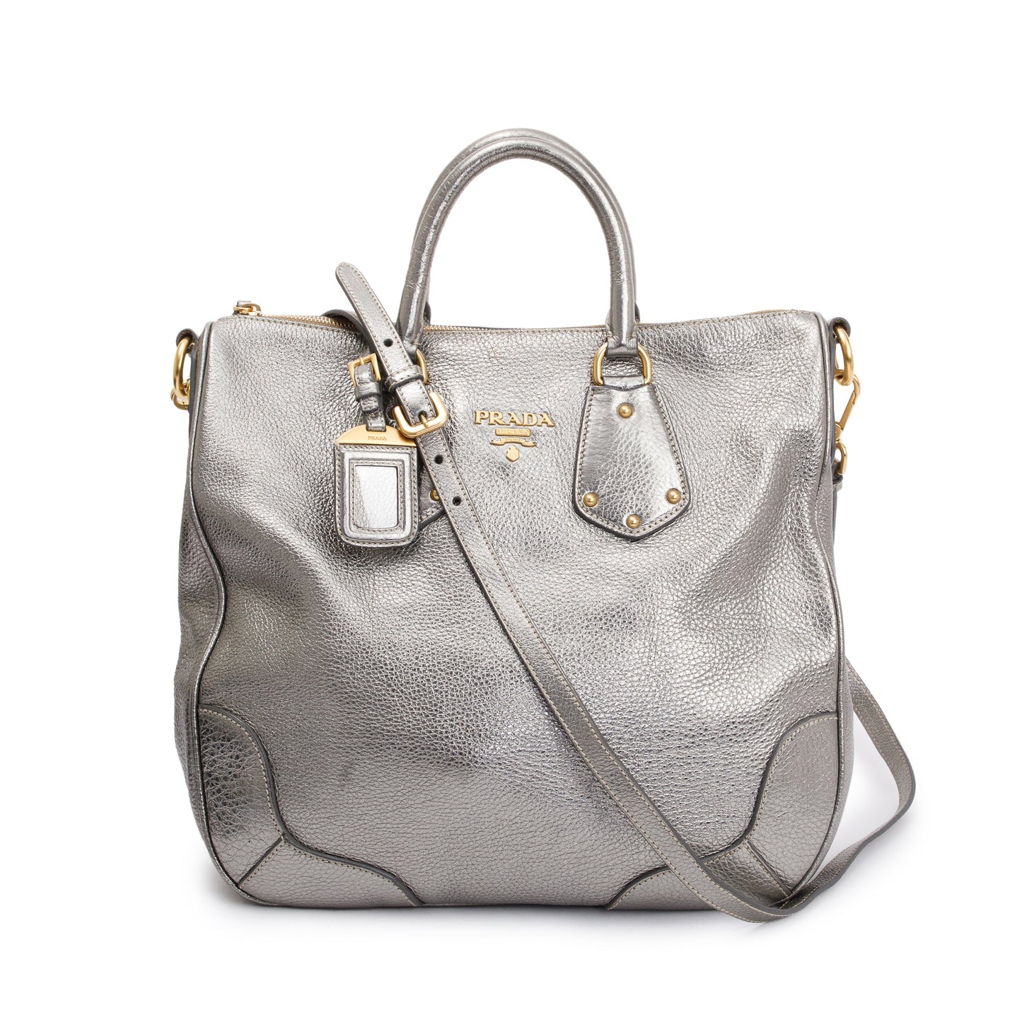 Prada Vitello Daino Tote Handbag Leather Silver Tote Bag