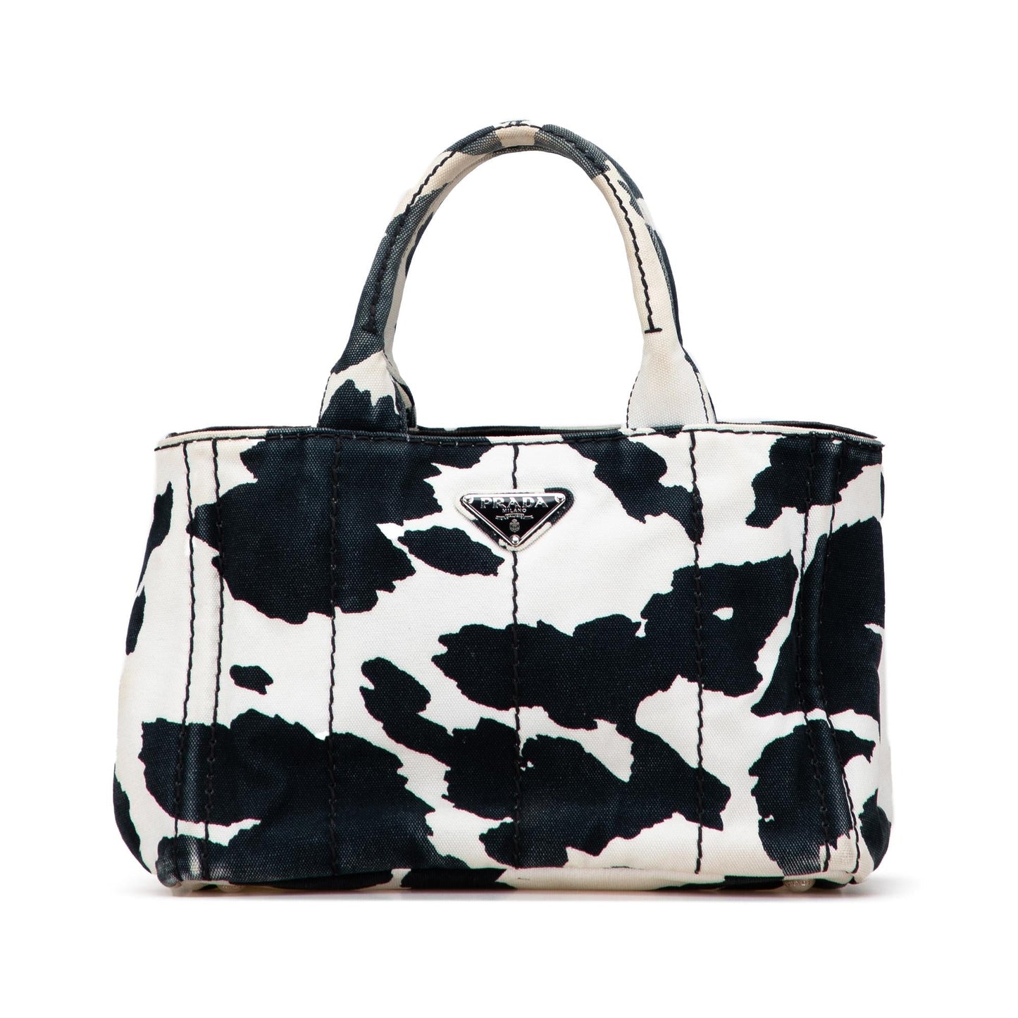 Prada Canapa Cow Print Satchel Canvas Small Satchel Bag