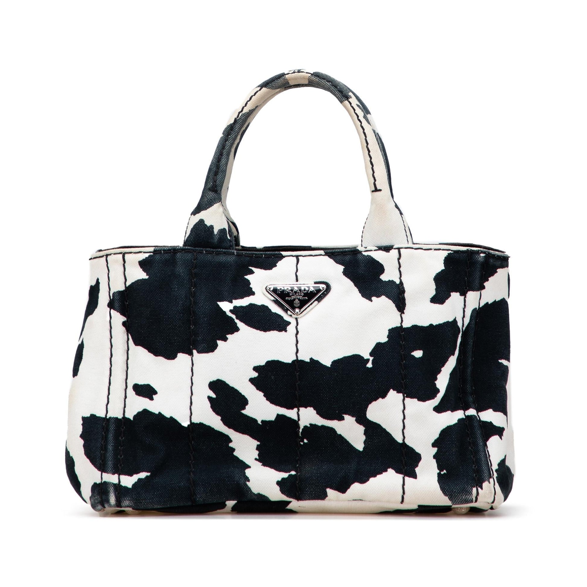 Prada Canapa Cow Print Satchel Canvas Small Satchel Bag