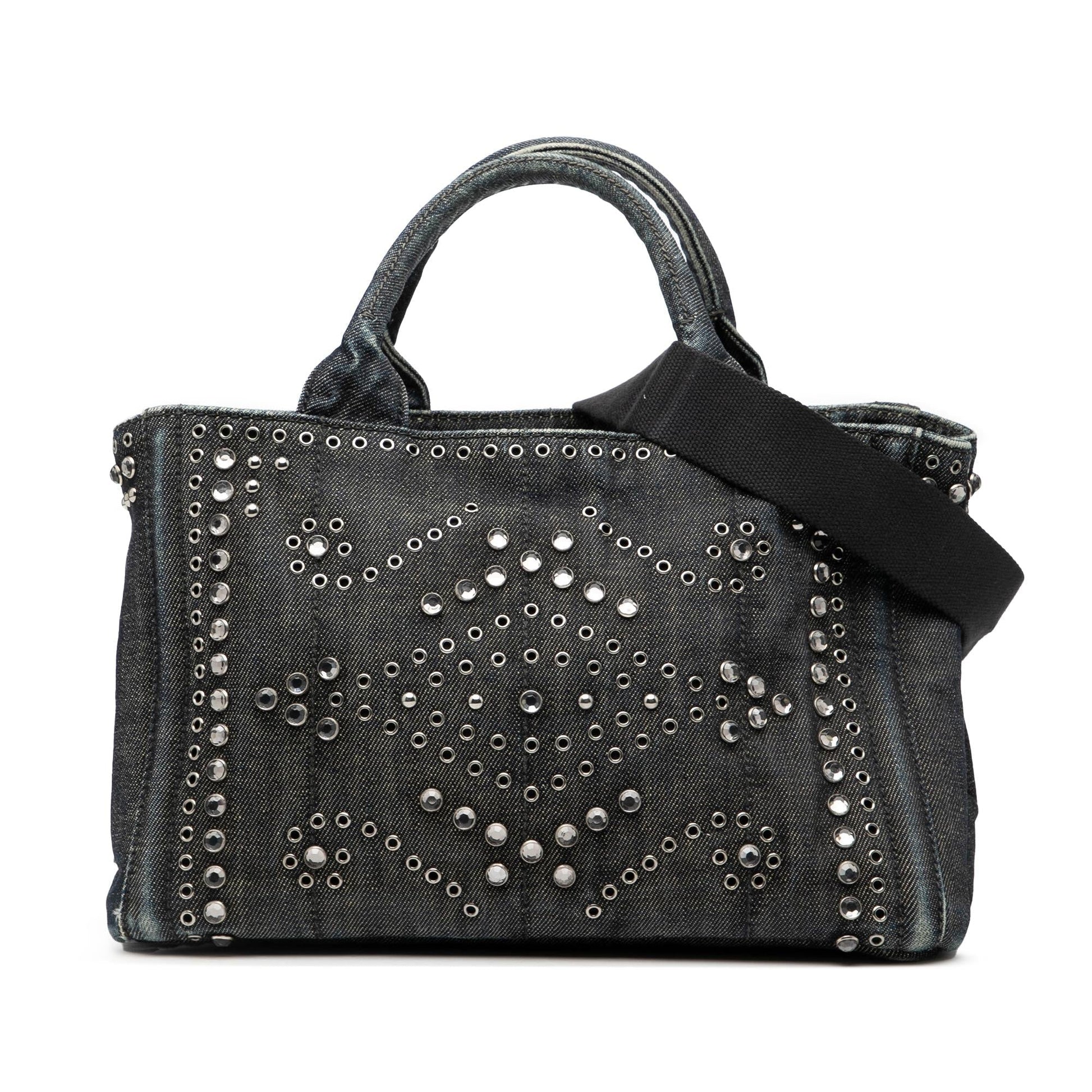 Prada Canapa Bijoux And Grommet Satchel Denim Small Satchel Bag