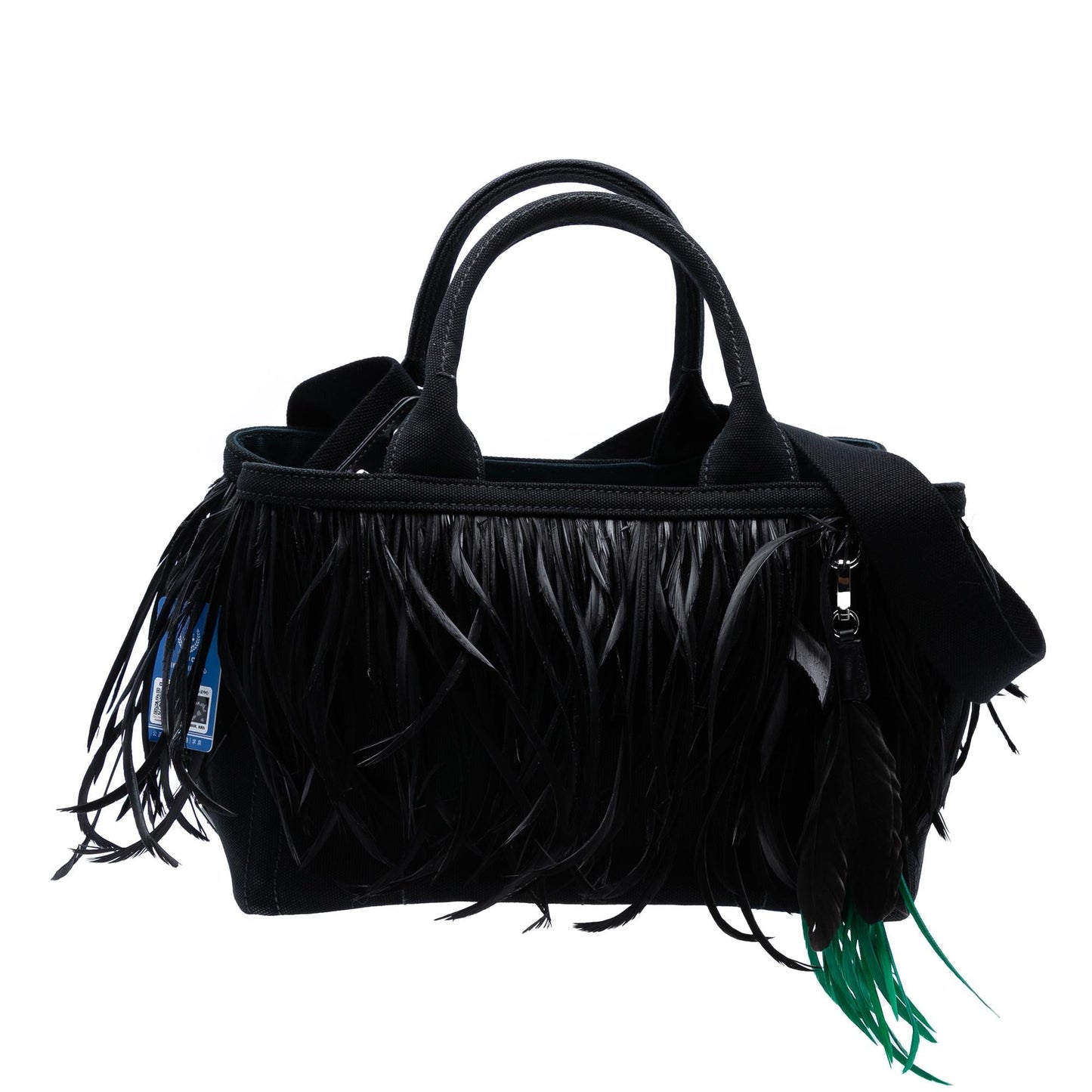 Prada Feather Trimmed Canapa Satchel Canvas Small Satchel Bag