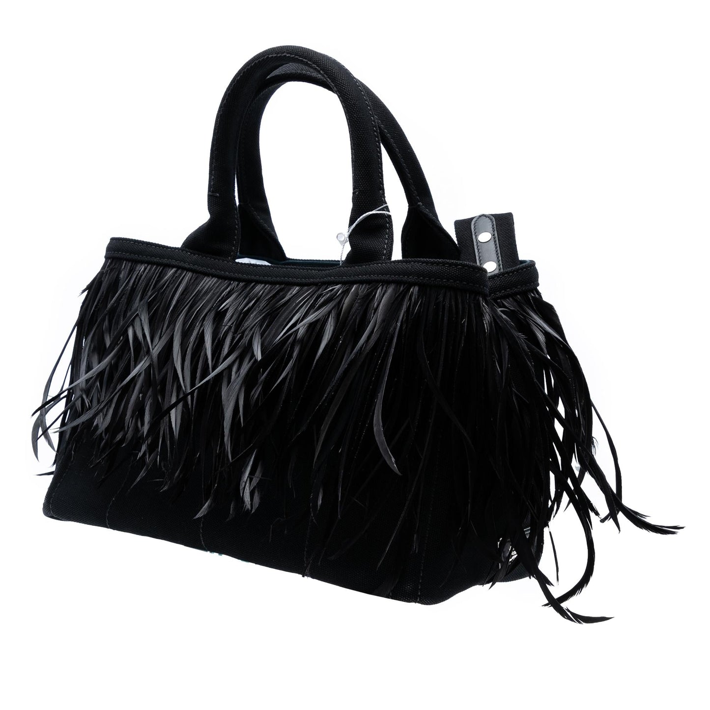 Prada Feather Trimmed Canapa Satchel Canvas Small Satchel Bag