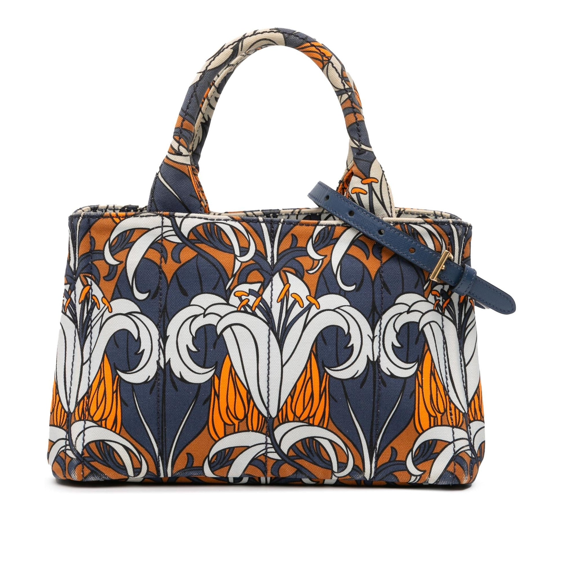 Prada Floral Printed Canapa Satchel Canvas Small Satchel Bag