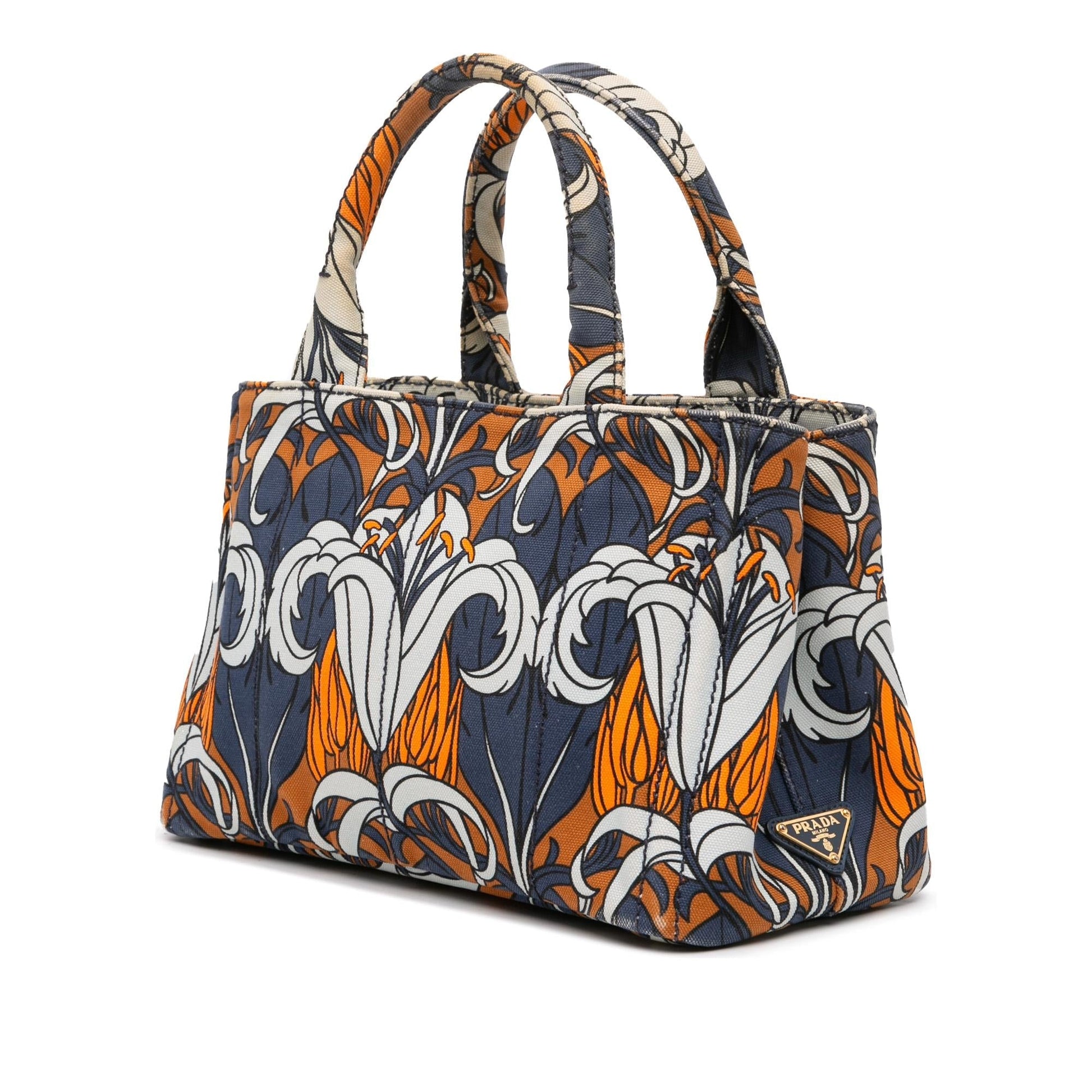 Prada Floral Printed Canapa Satchel Canvas Small Satchel Bag