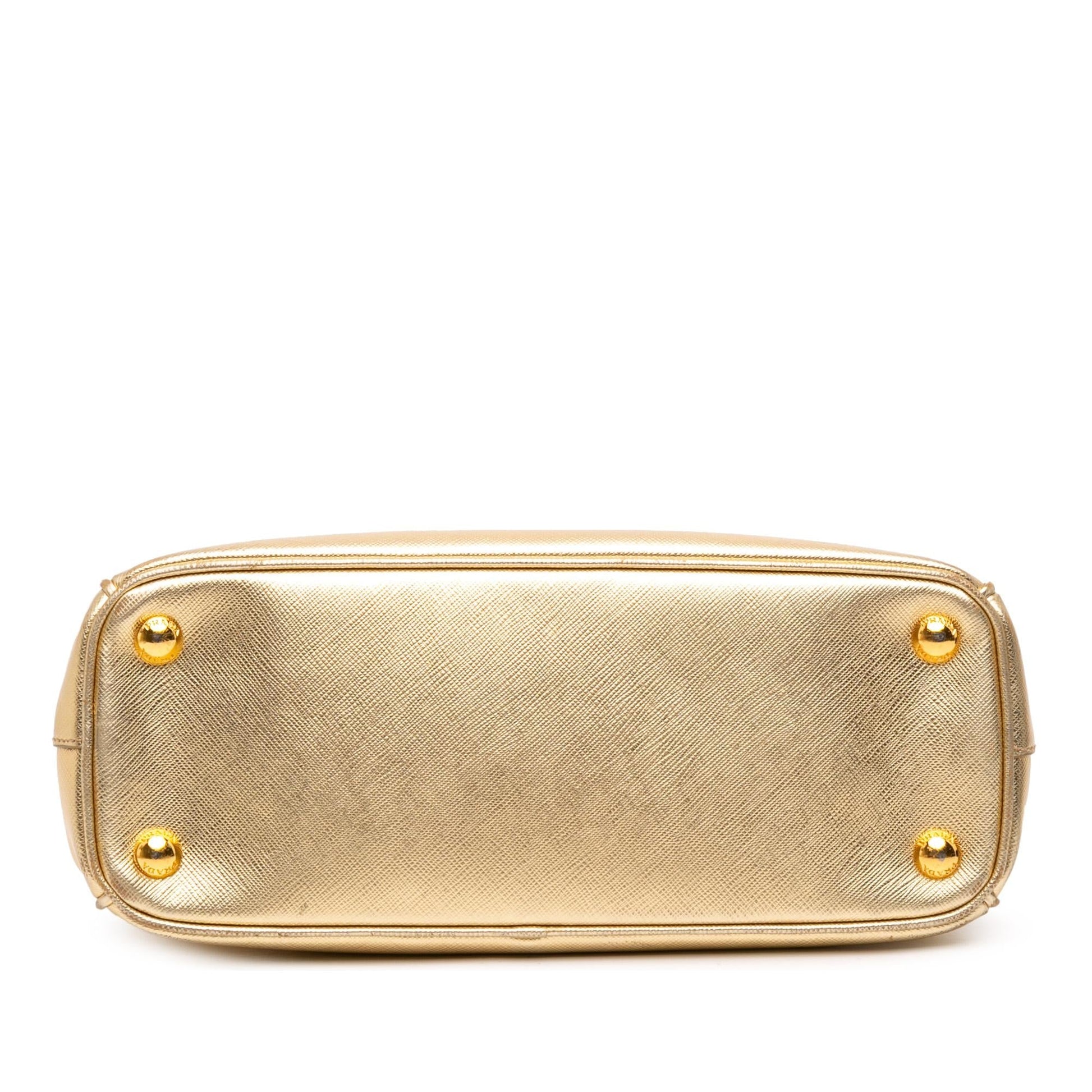 Prada Metallic Lux Galleria Double Satchel Saffiano Small Zip Satchel Bag