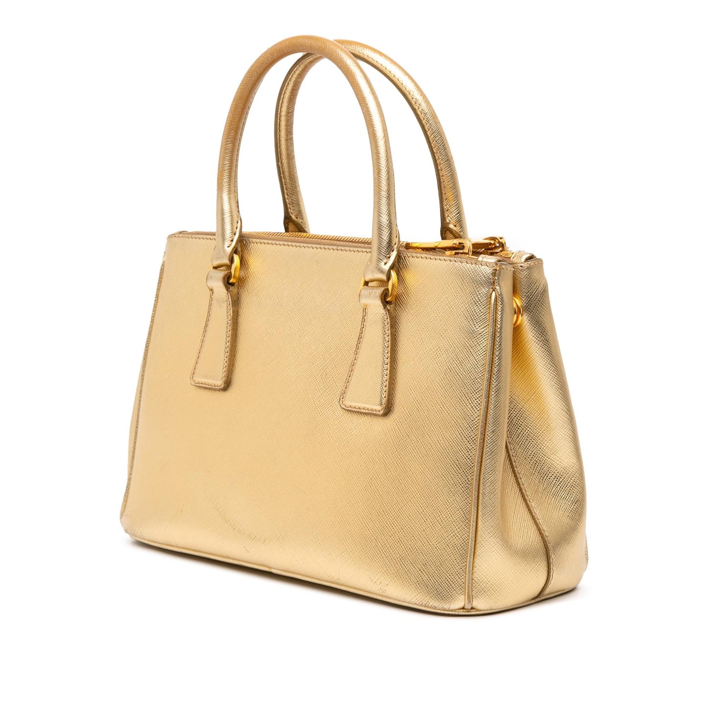Prada Metallic Lux Galleria Double Satchel Saffiano Small Zip Satchel Bag
