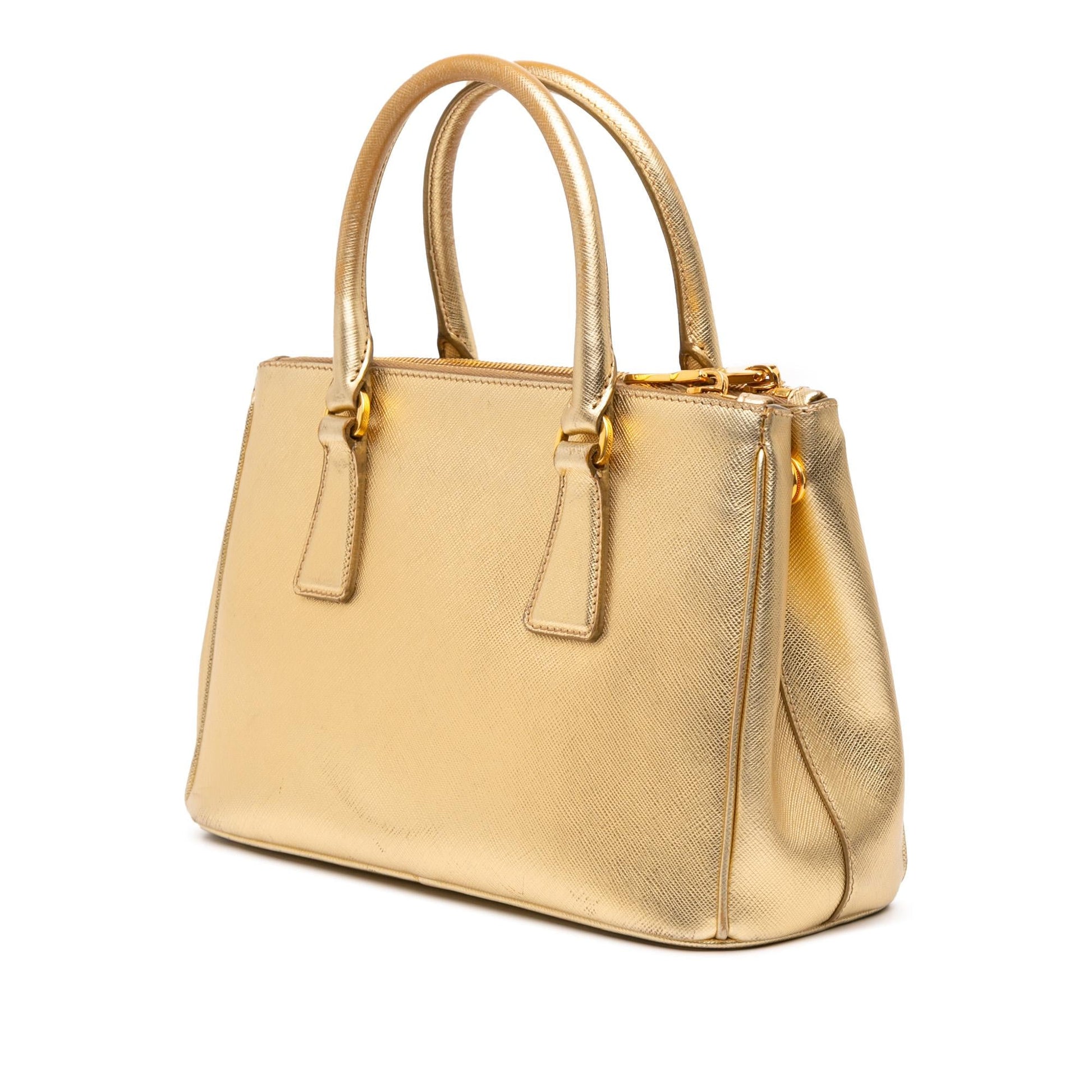 Prada Metallic Lux Galleria Double Satchel Saffiano Small Zip Satchel Bag