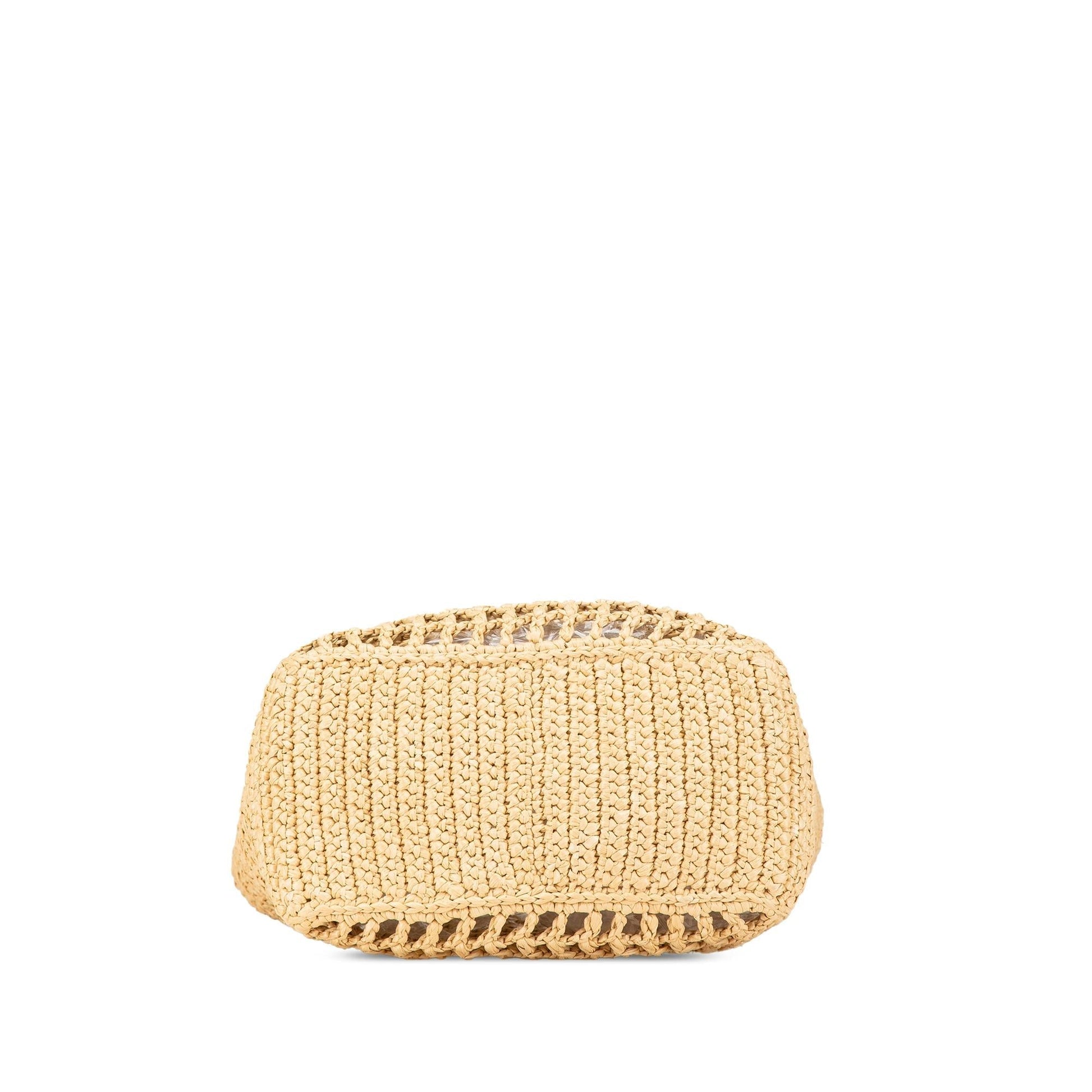 Prada Effect Crochet Tote Raffia Small Logo Tote Bag