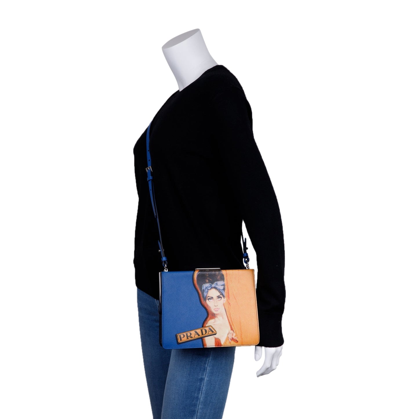 Prada Saffiano Patch Comics Light Frame Shoulder Bag Small