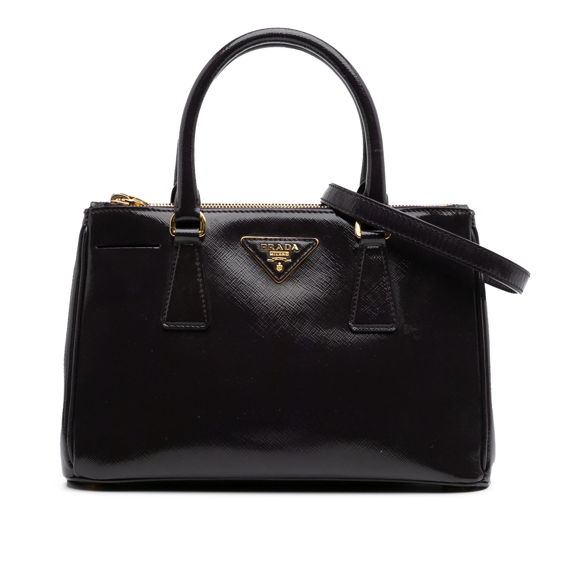 Prada Vernice Galleria Double Satchel Saffiano Small Zip Satchel Bag