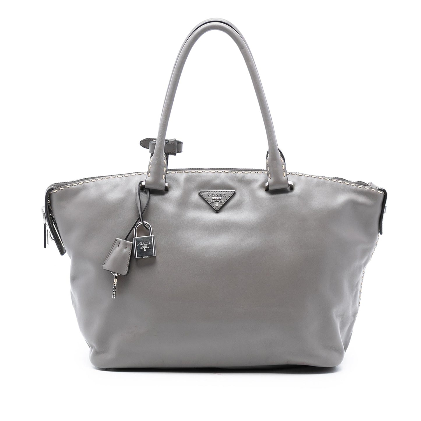 Prada Smooth Calfskin Hand Stitched Double Handle Satchel Satchel Bag