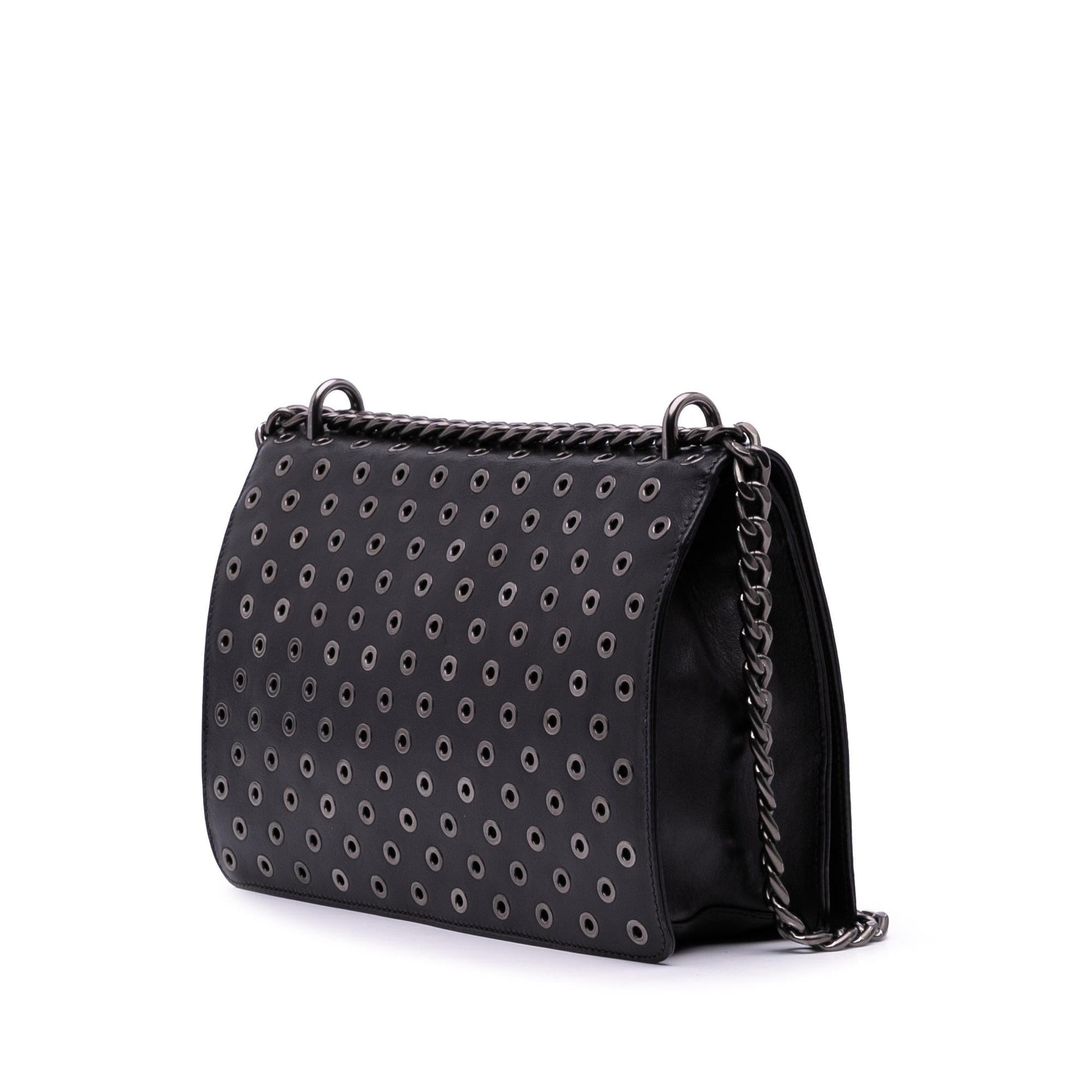 Prada Soft Calf Grommet Lock Crossbody Chain Flap Crossbody Bag