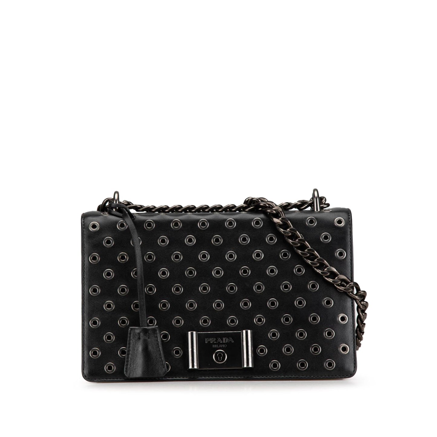 Prada Soft Calf Grommet Lock Shoulder Bag Chain Flap