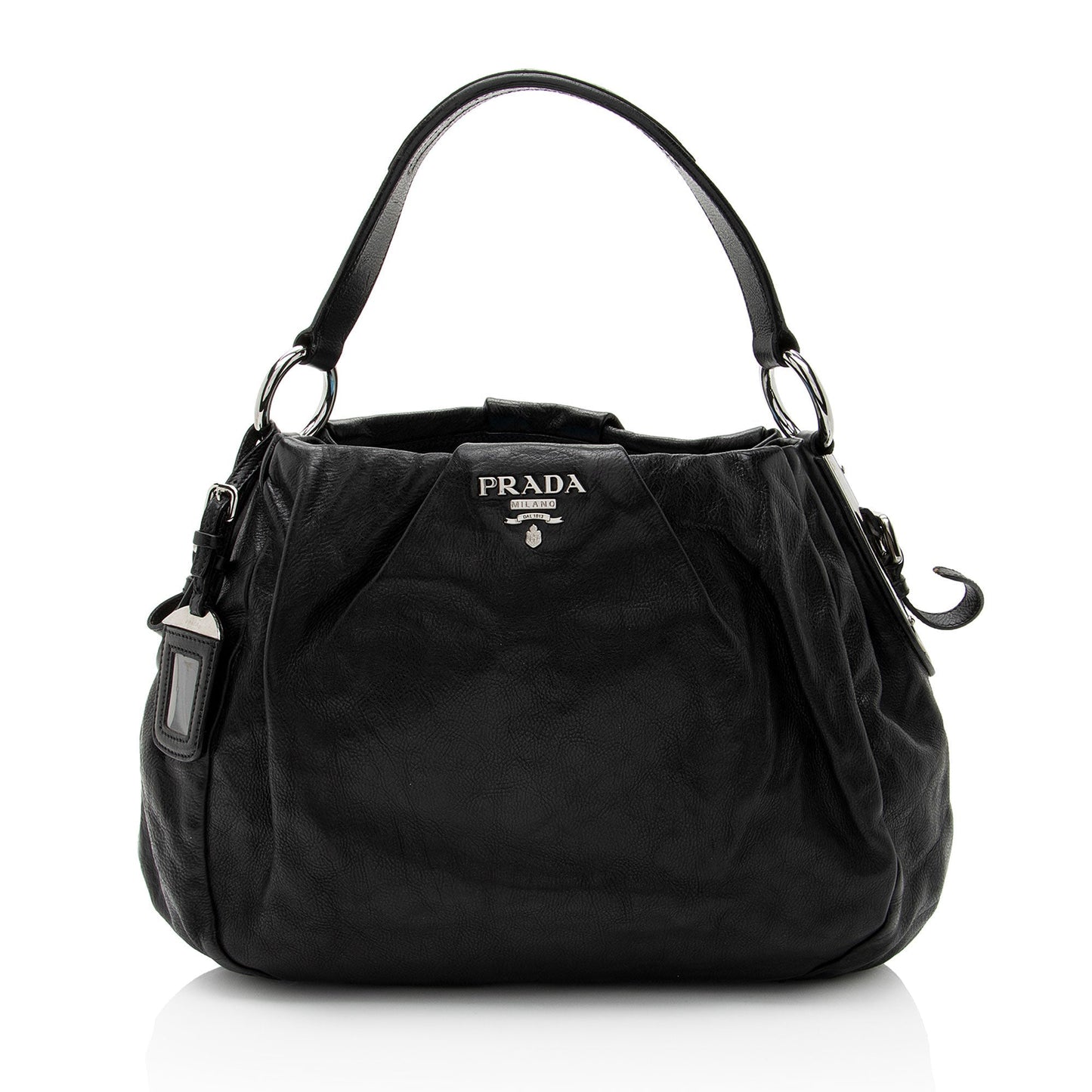 Prada Soft Calf Pleated Hobo Shoulder Bag
