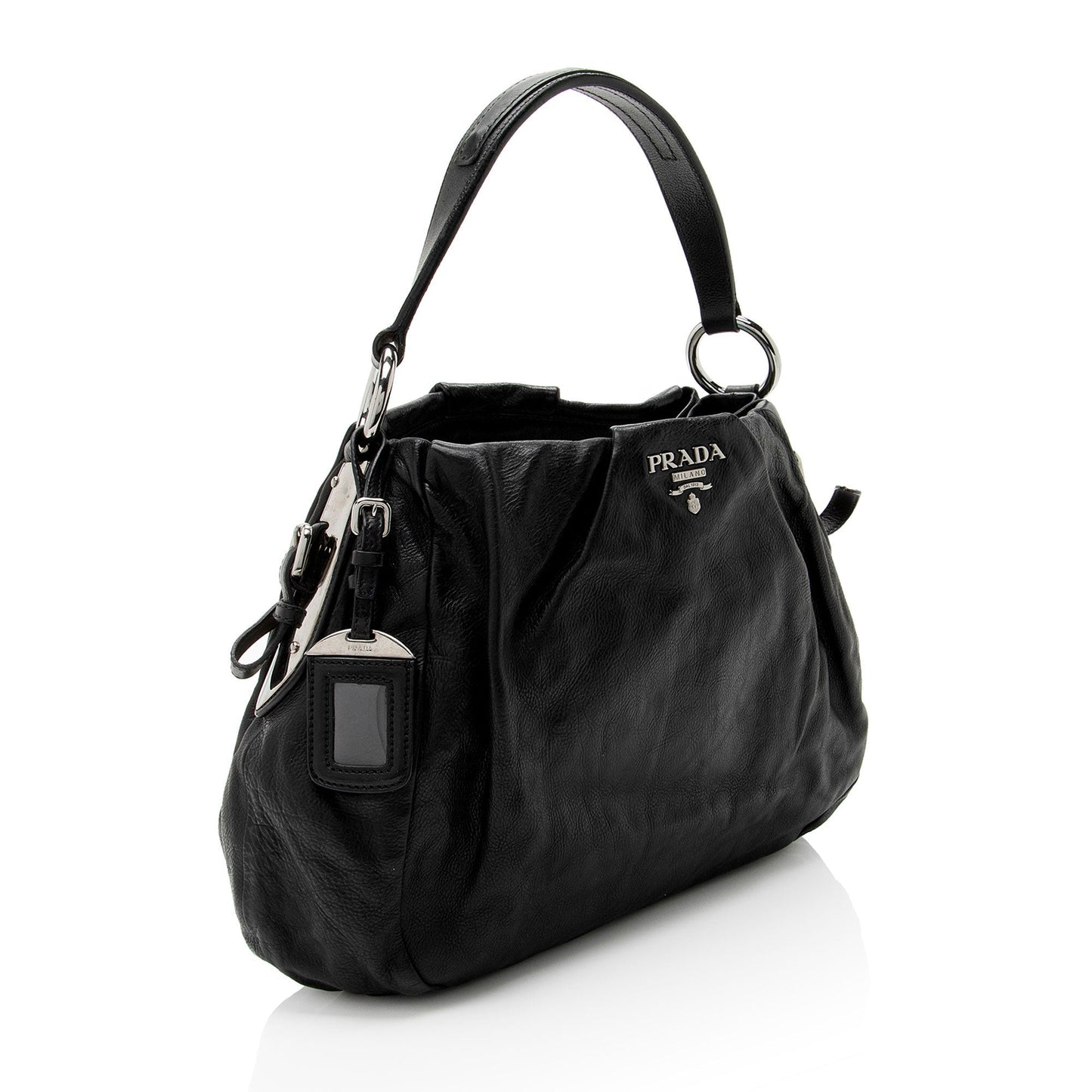 Prada Soft Calf Pleated Hobo Shoulder Bag