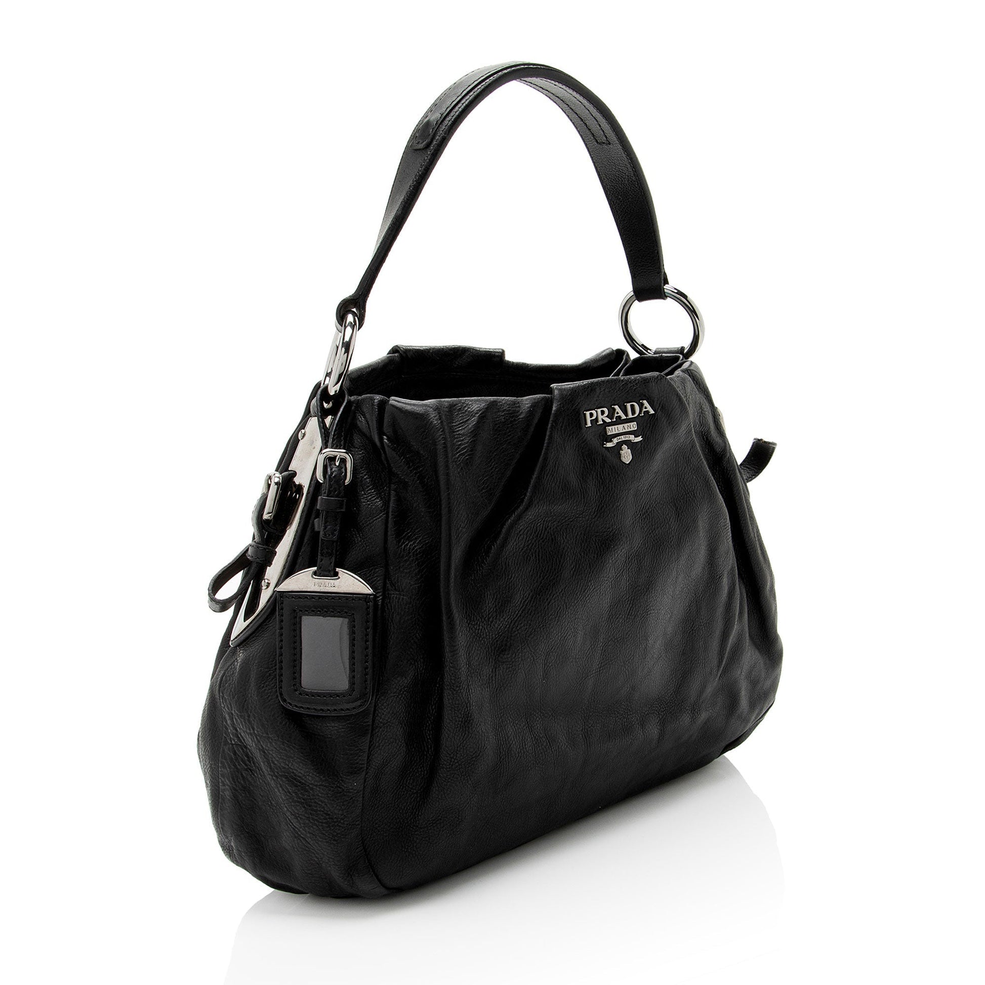 Prada Soft Calf Pleated Hobo Shoulder Bag