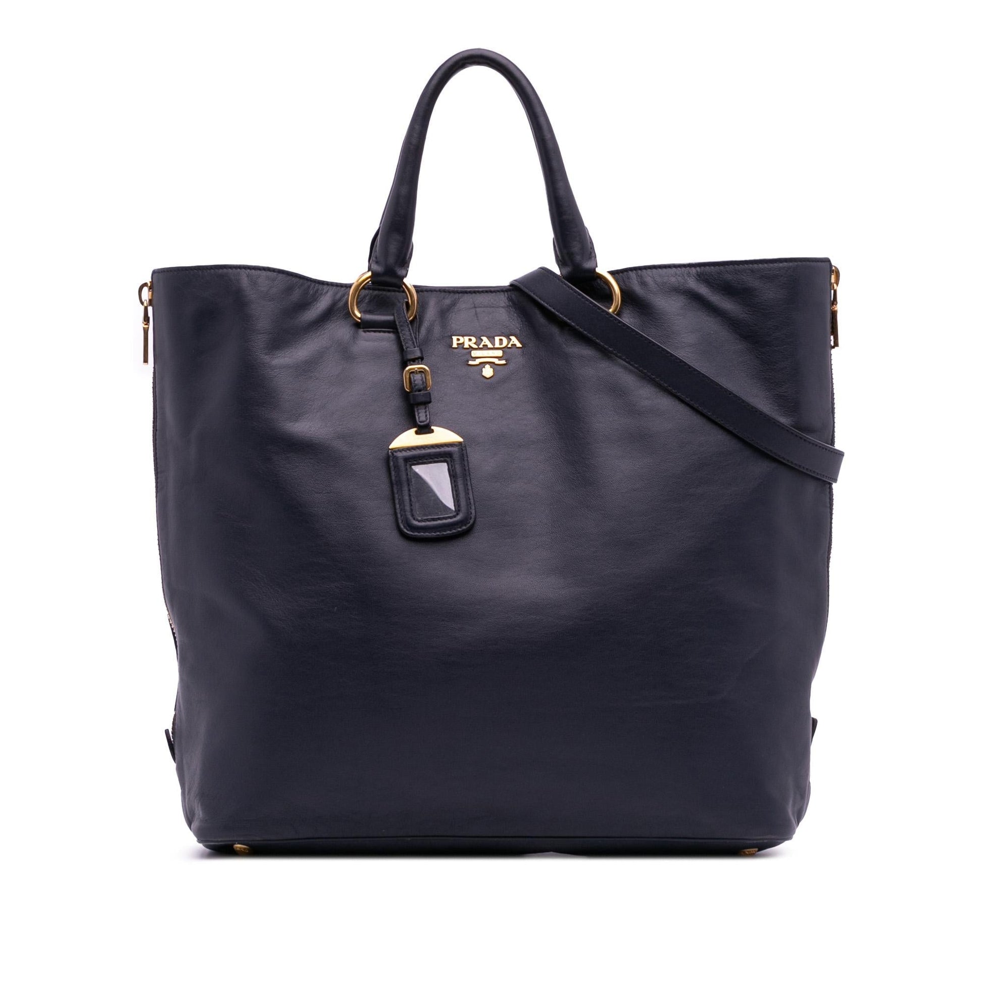 Prada Soft Calf Side Convertible Tote Zip Tote Bag