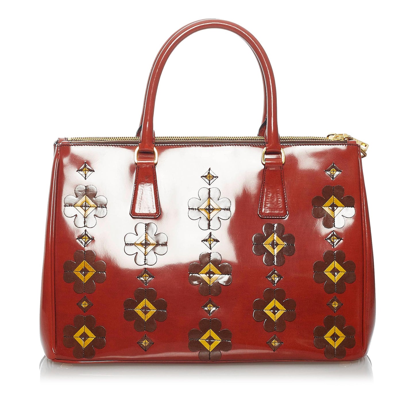 Prada Spazzolato Flowers Galleria Shg Satchel Bag