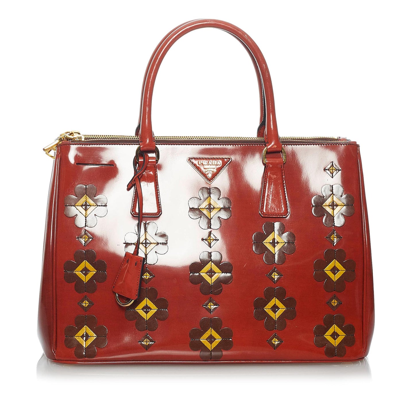 Prada Spazzolato Flowers Galleria Shg Satchel Bag