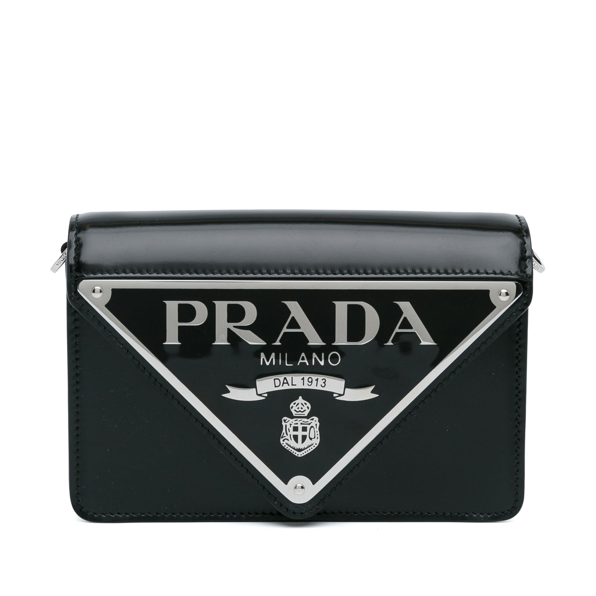 Prada Spazzolato Triangle Plate Crossbody Shg Hpuuzu Chain Logo Flap Crossbody Bag