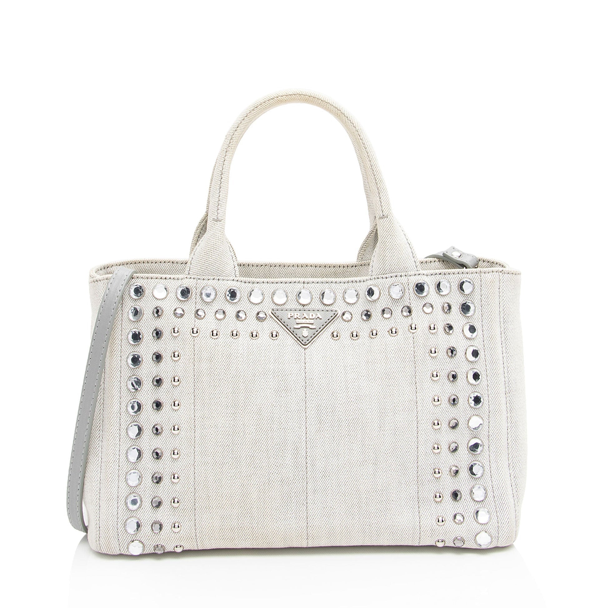 Prada Studded Crystal Tote Shf Sqg4Px Denim Tote Bag