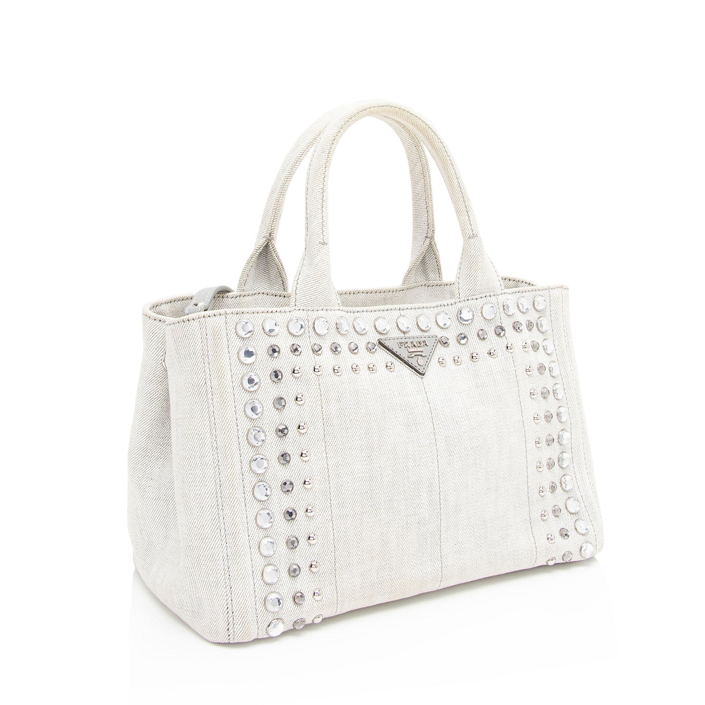 Prada Studded Crystal Tote Shf Sqg4Px Denim Tote Bag