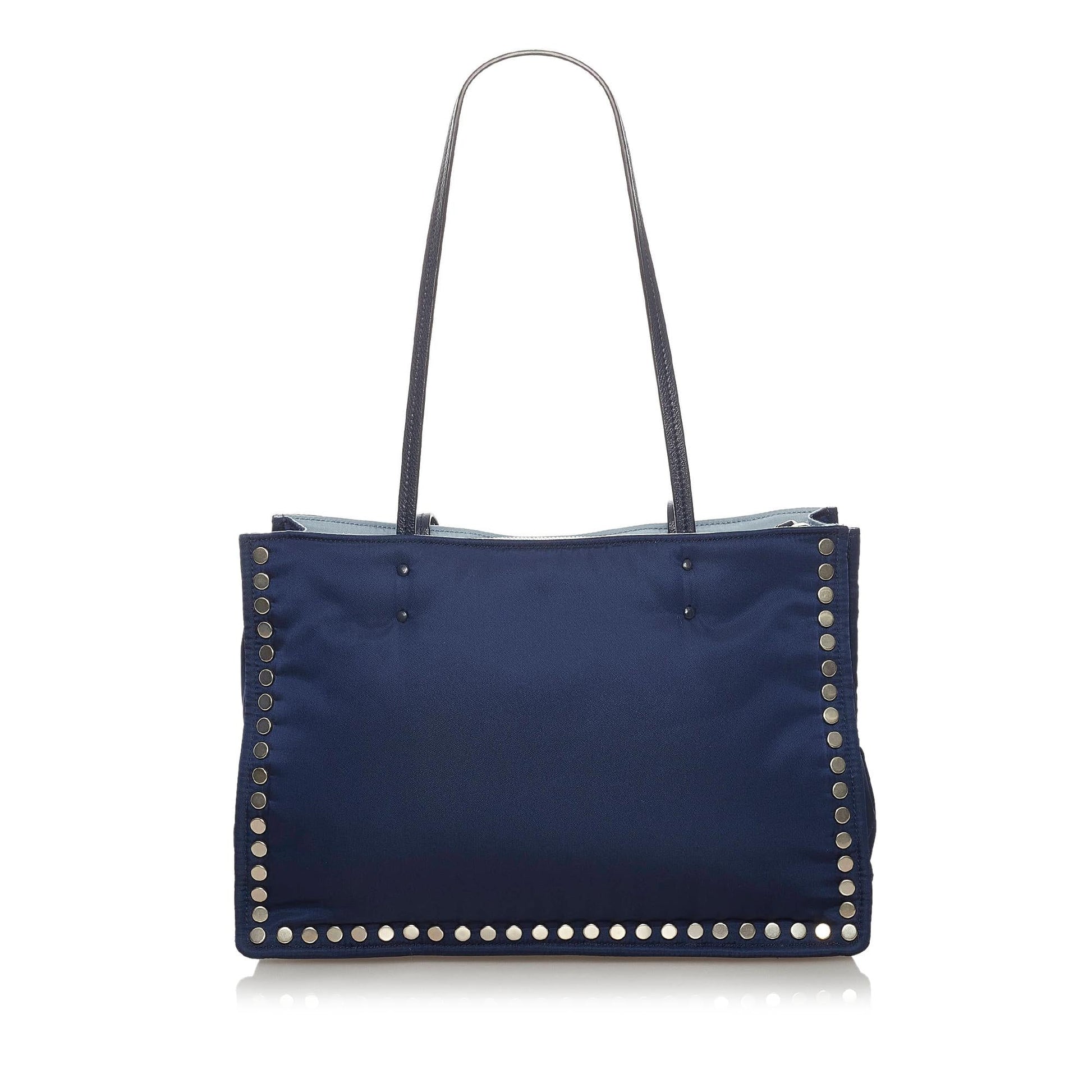 Prada Studded Etiquette Tote Bag Shg Leather