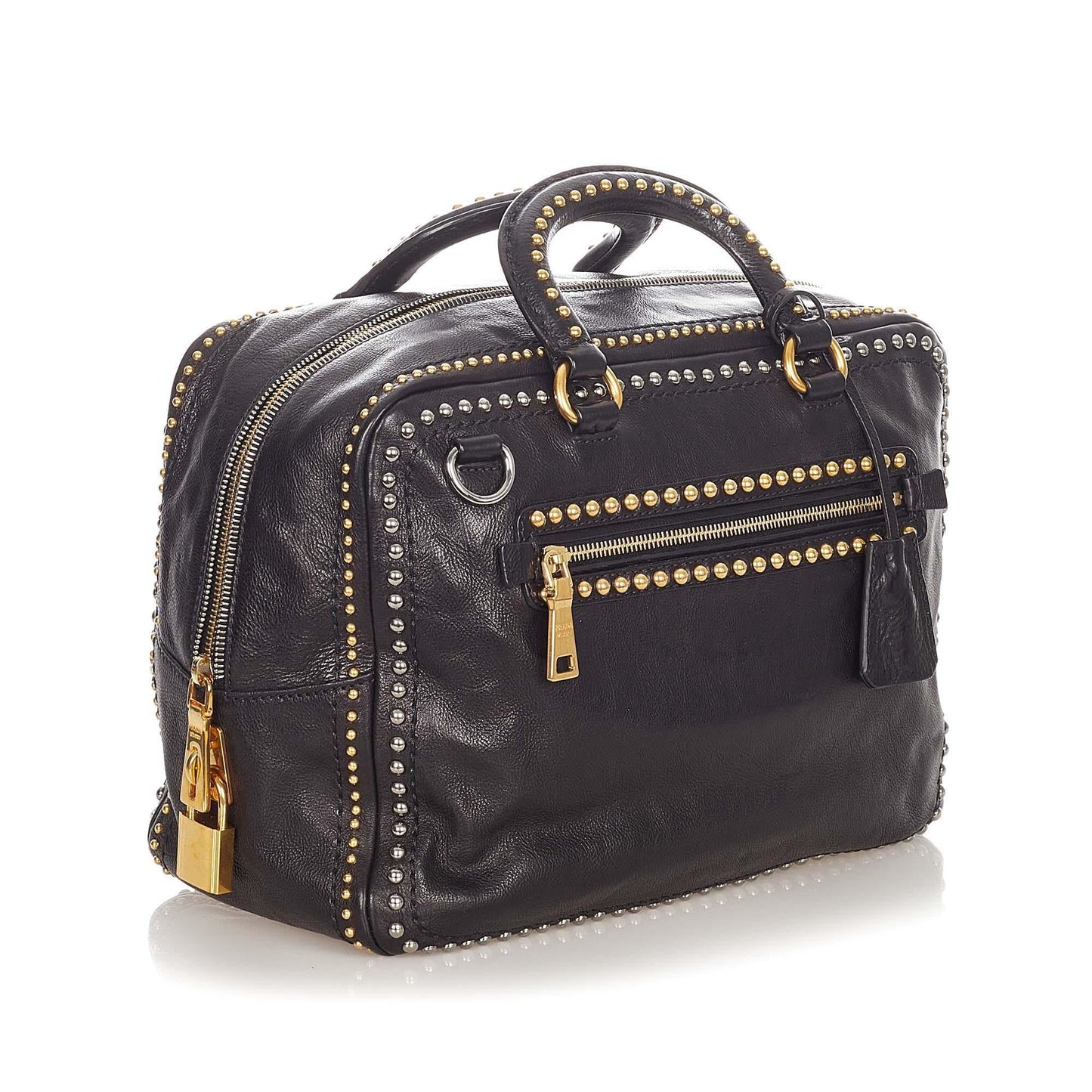 Prada Studded Satchel Shg Leather Satchel Bag