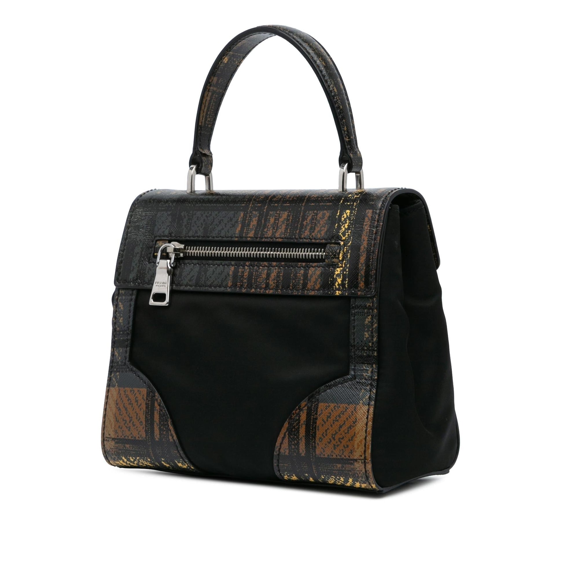 Prada Tartan Trimmed Tessuto Satchel Saffiano Satchel Bag Tessuto Satchel 1