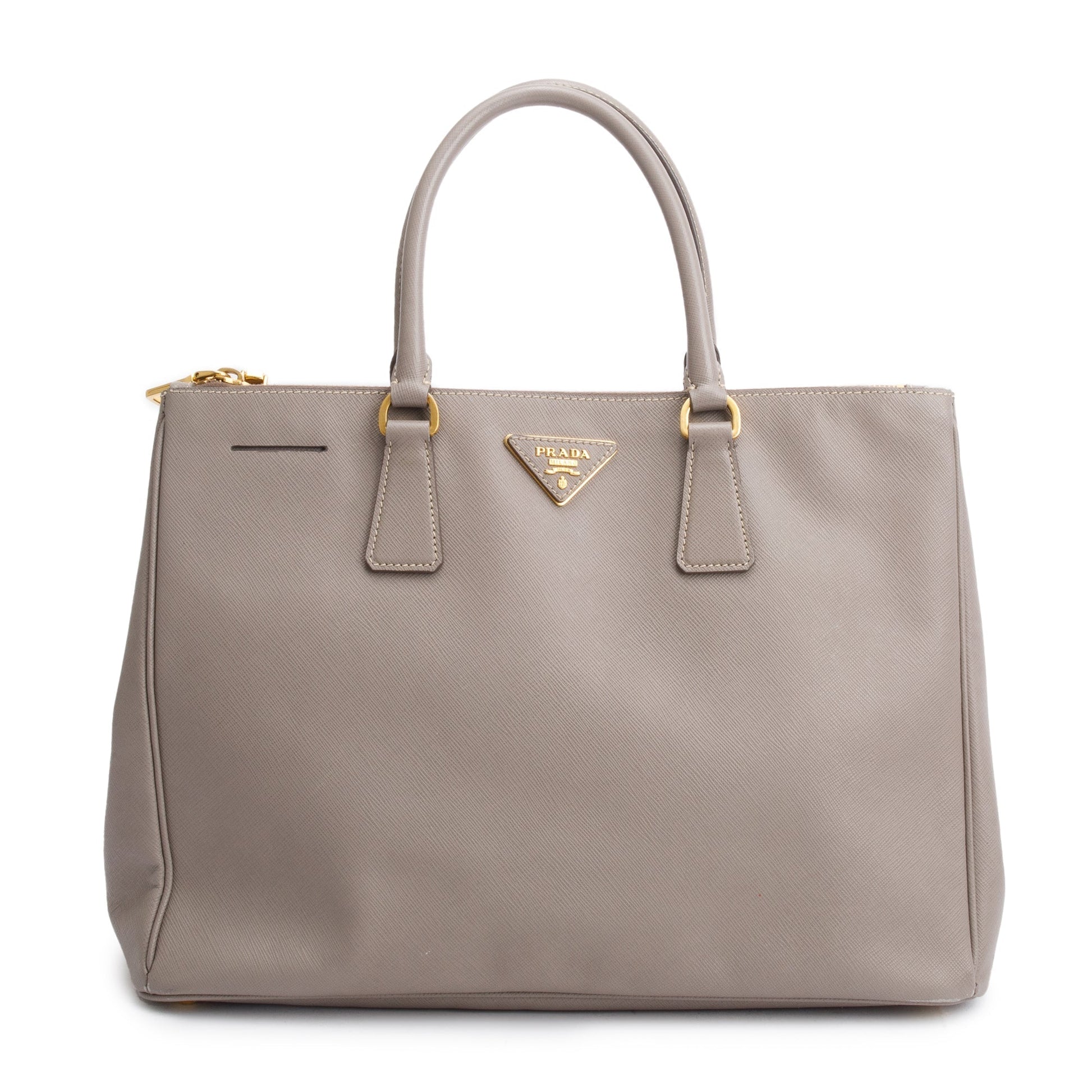 Prada Taupe Lux Double Galleria Tote Saffiano Large Zip Tote Bag