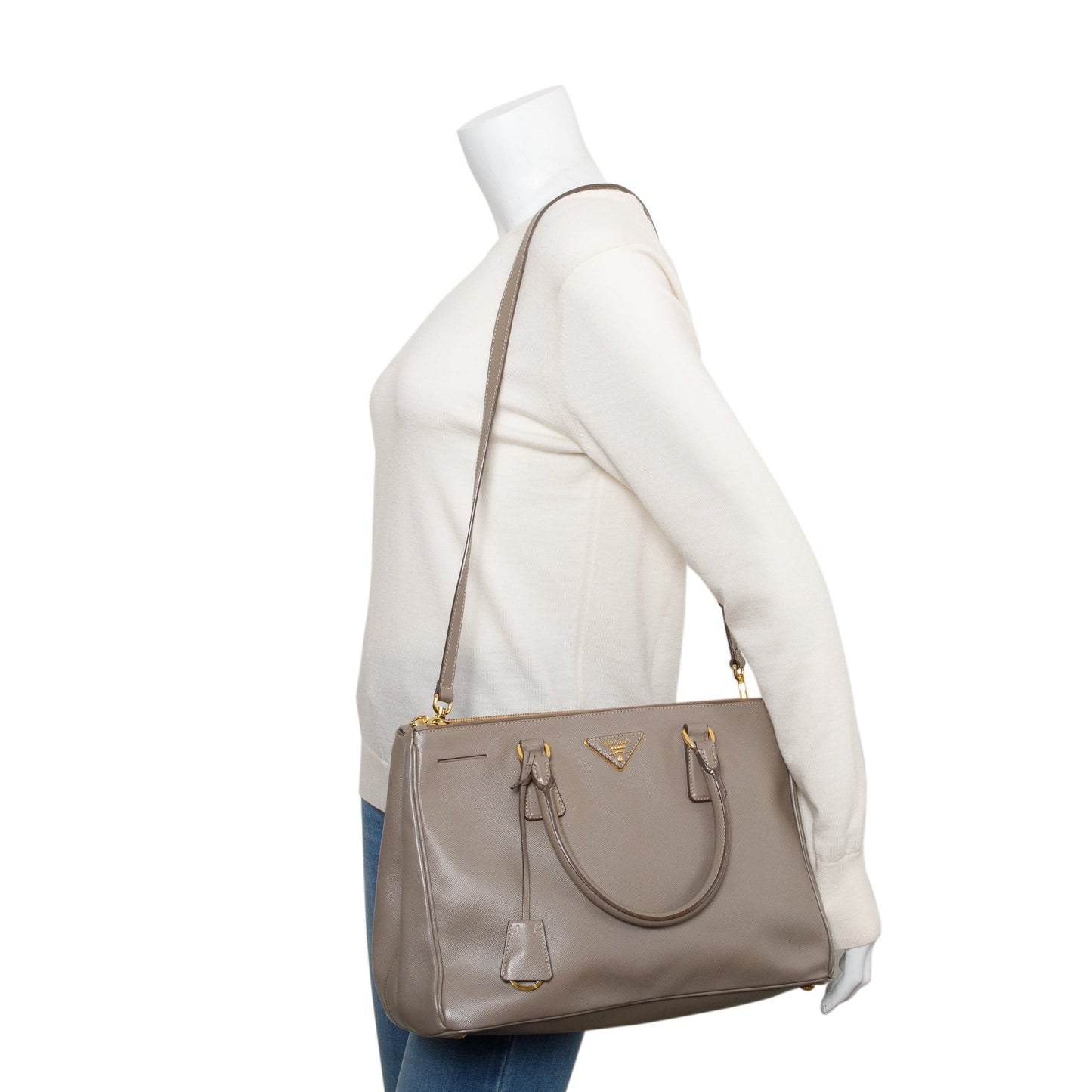 Prada Taupe Saffiano Lux Double Zip Galleria Tote Medium Tote Bag