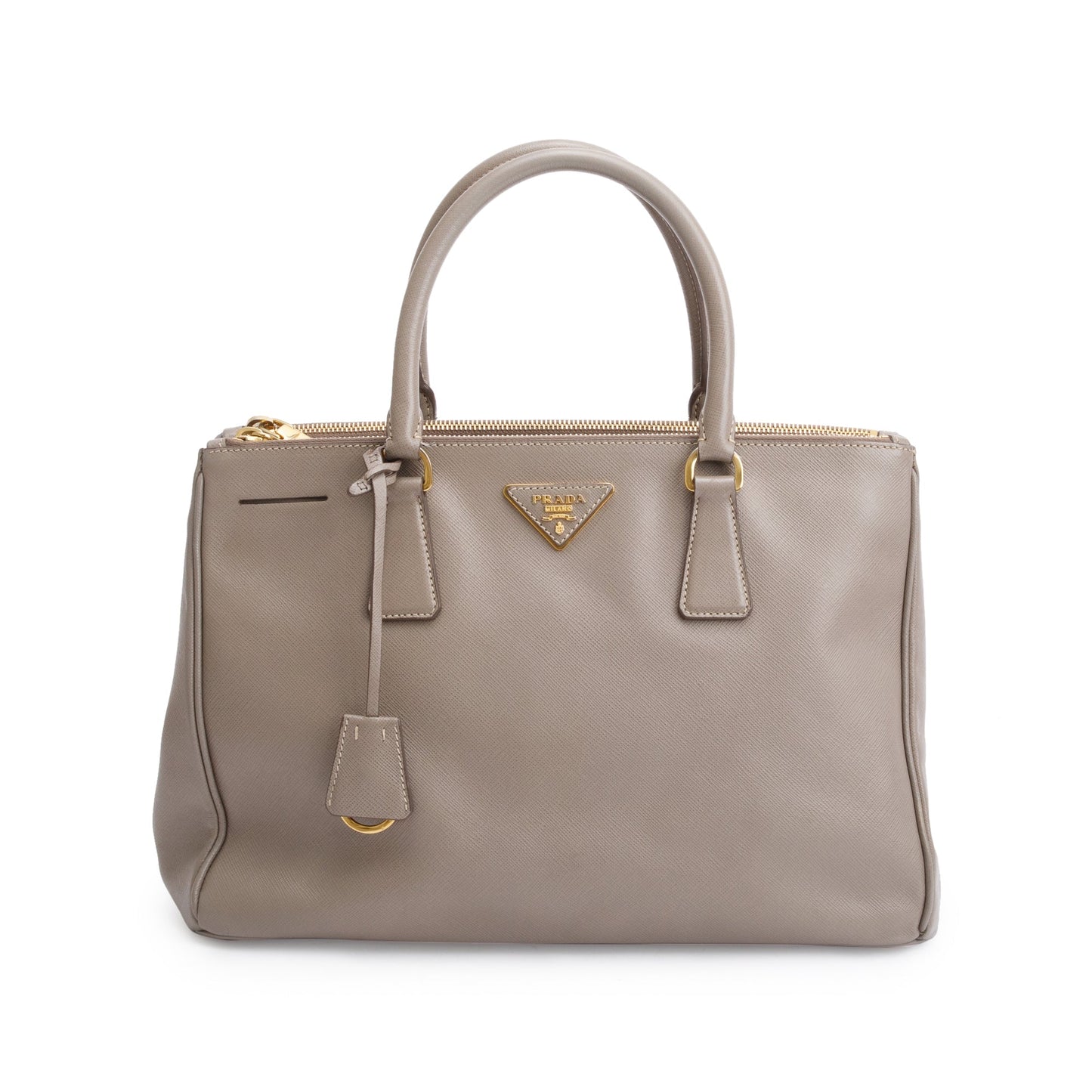 Prada Taupe Saffiano Lux Double Zip Galleria Tote Medium Tote Bag