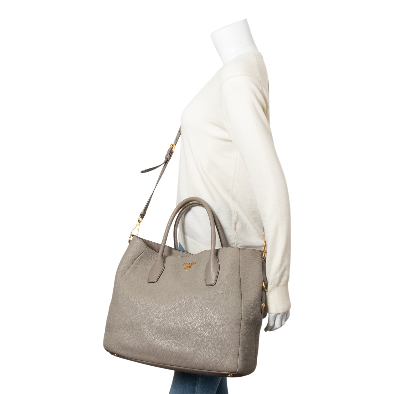Prada Taupe Daino Tote Leather Vitello Tote Bag