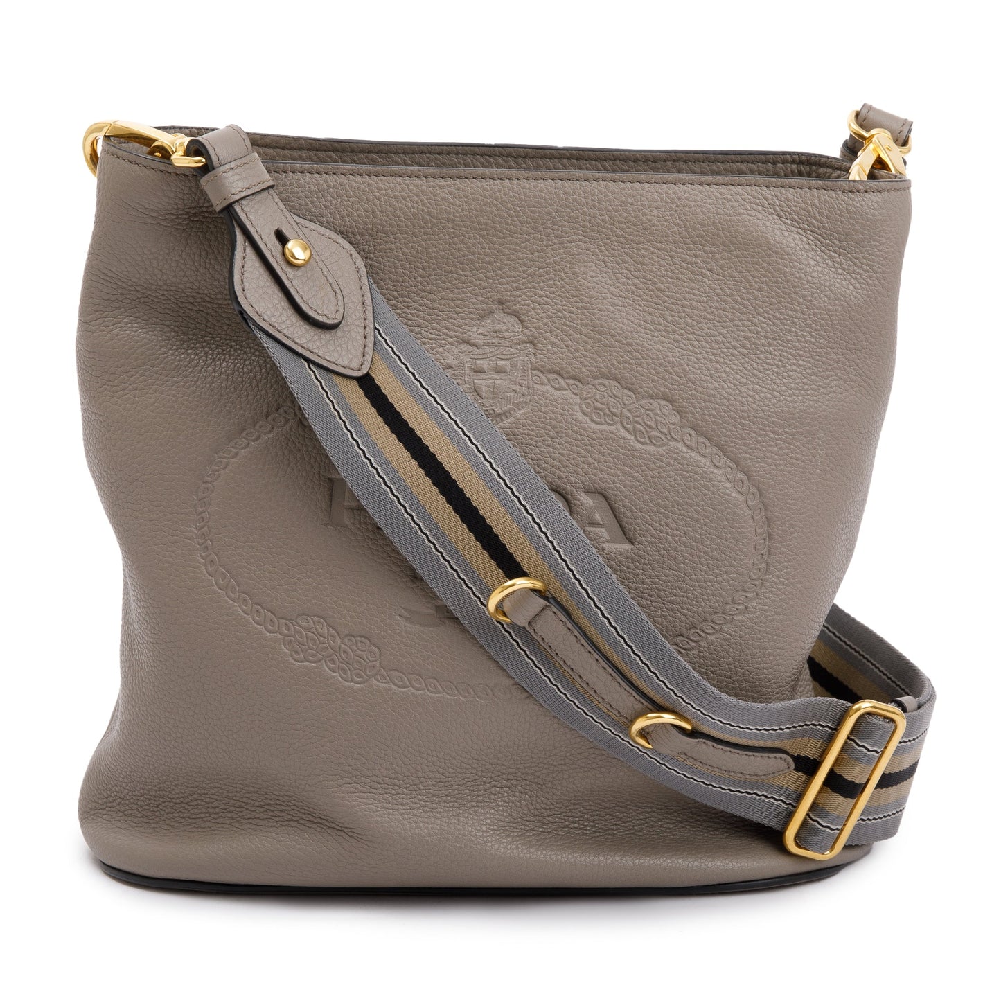 Prada Taupe Vitello Phenix Crossbody Bag Logo Bucket