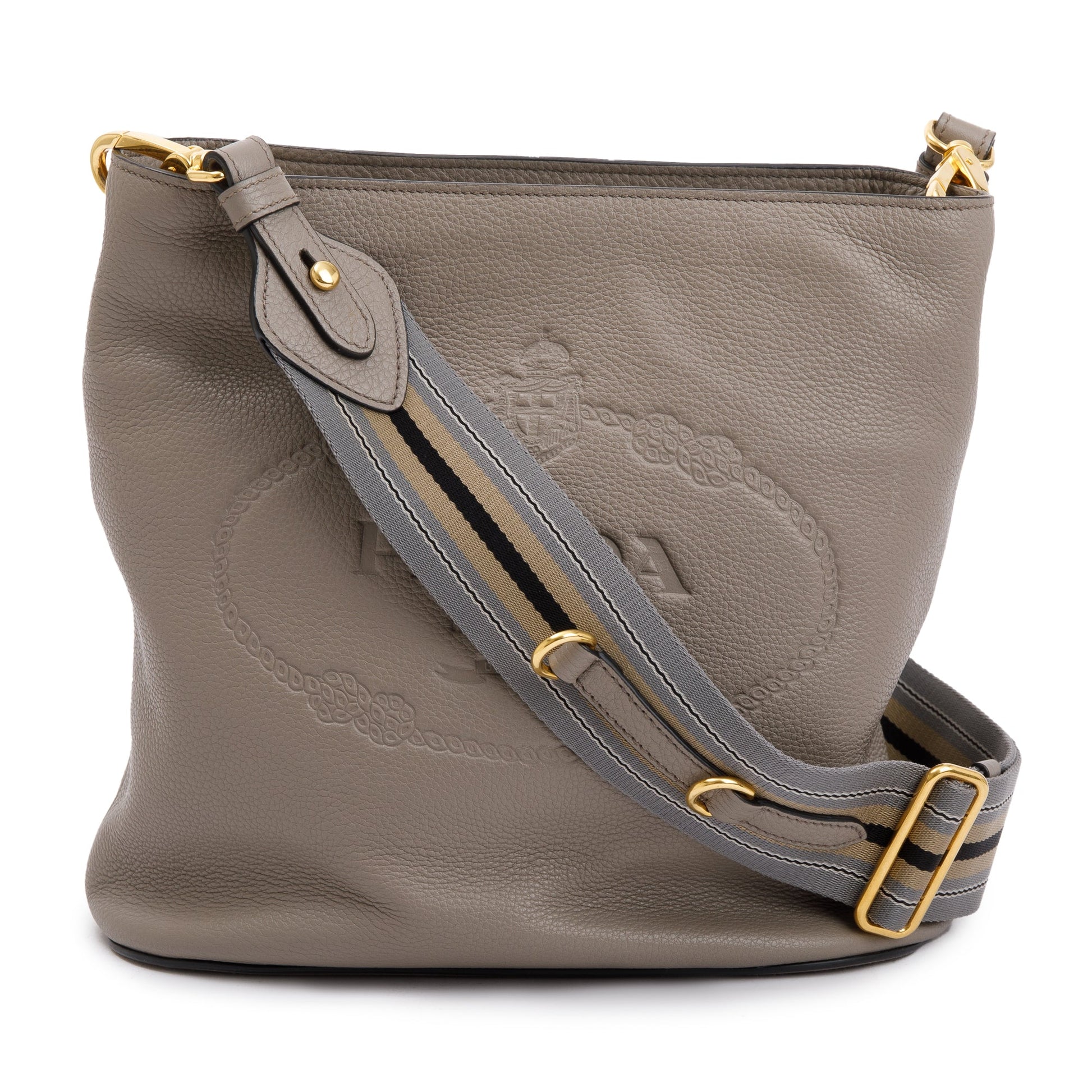Prada Taupe Vitello Phenix Crossbody Bag Logo Bucket