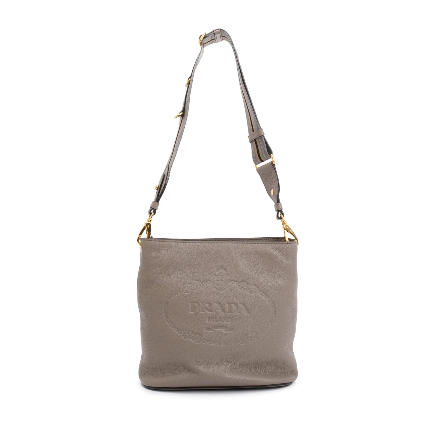 Prada Taupe Vitello Phenix Crossbody Bag Logo Bucket