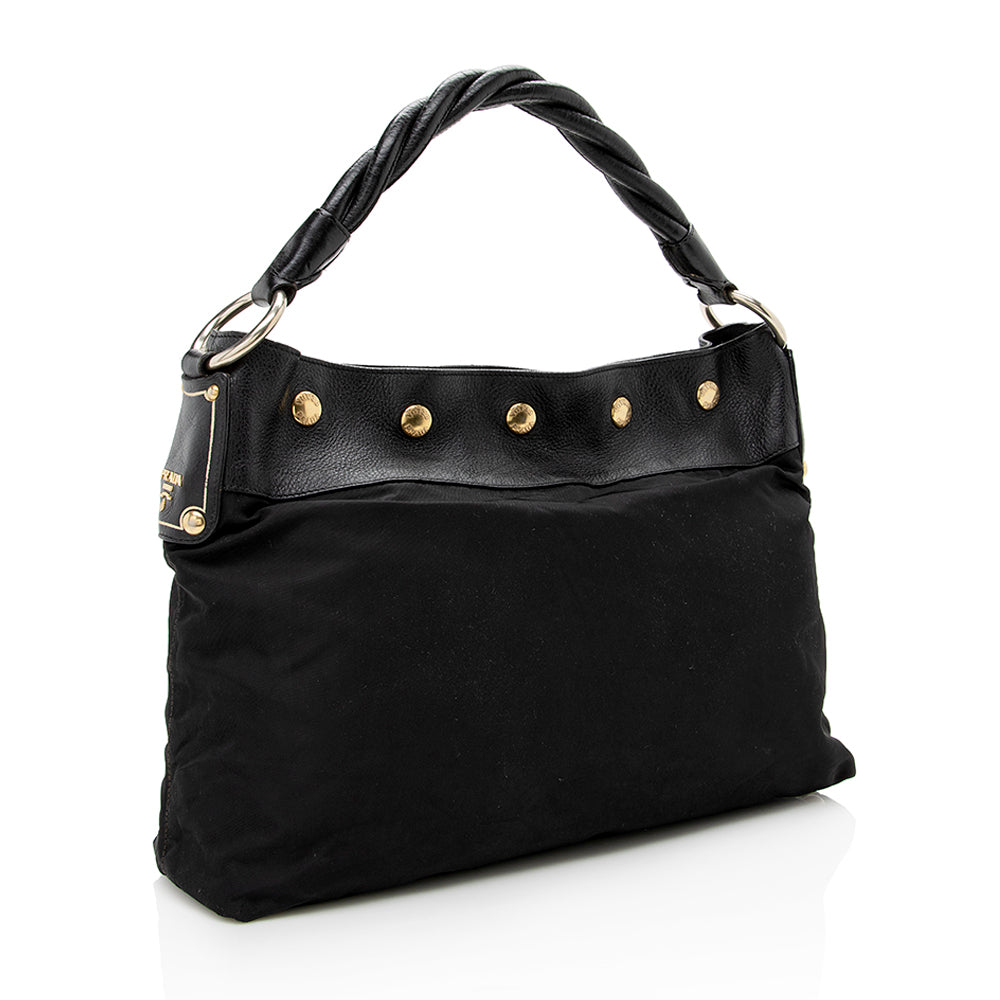 Prada Tessuto Braided Handle Hobo Shf Shoulder Bag