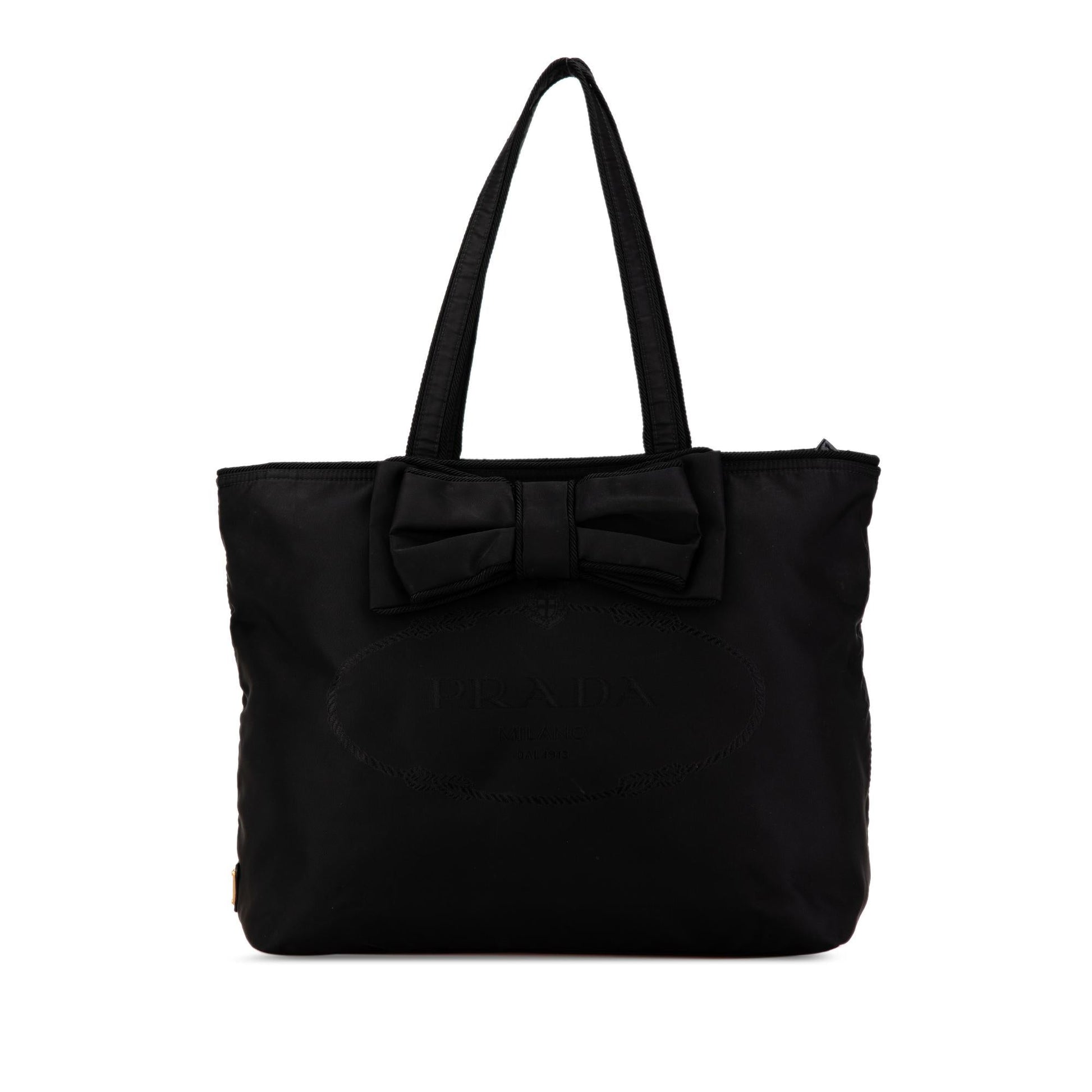 Prada Tessuto Canapa Bow Tote Logo Tote Bag