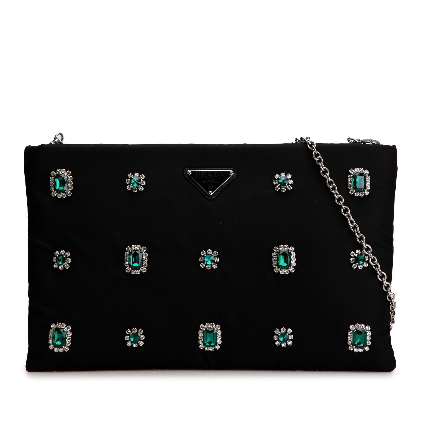 Prada Tessuto Catene Crystal Embellished Crossbody Chain Crossbody Bag