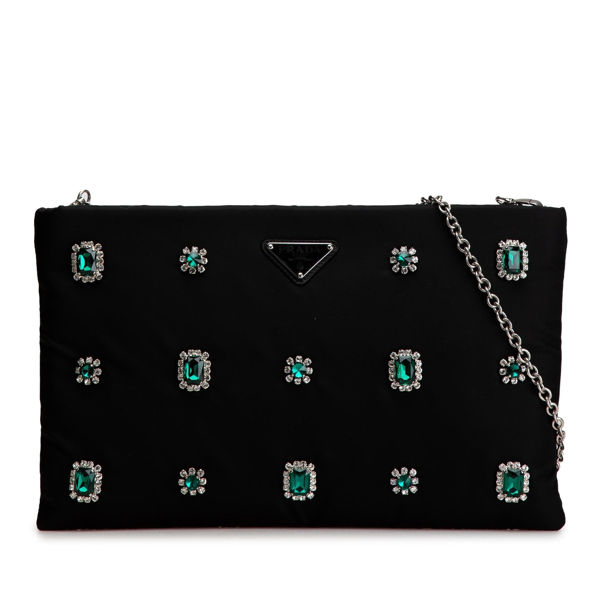 Prada Tessuto Catene Crystal Embellished Crossbody Chain Crossbody Bag
