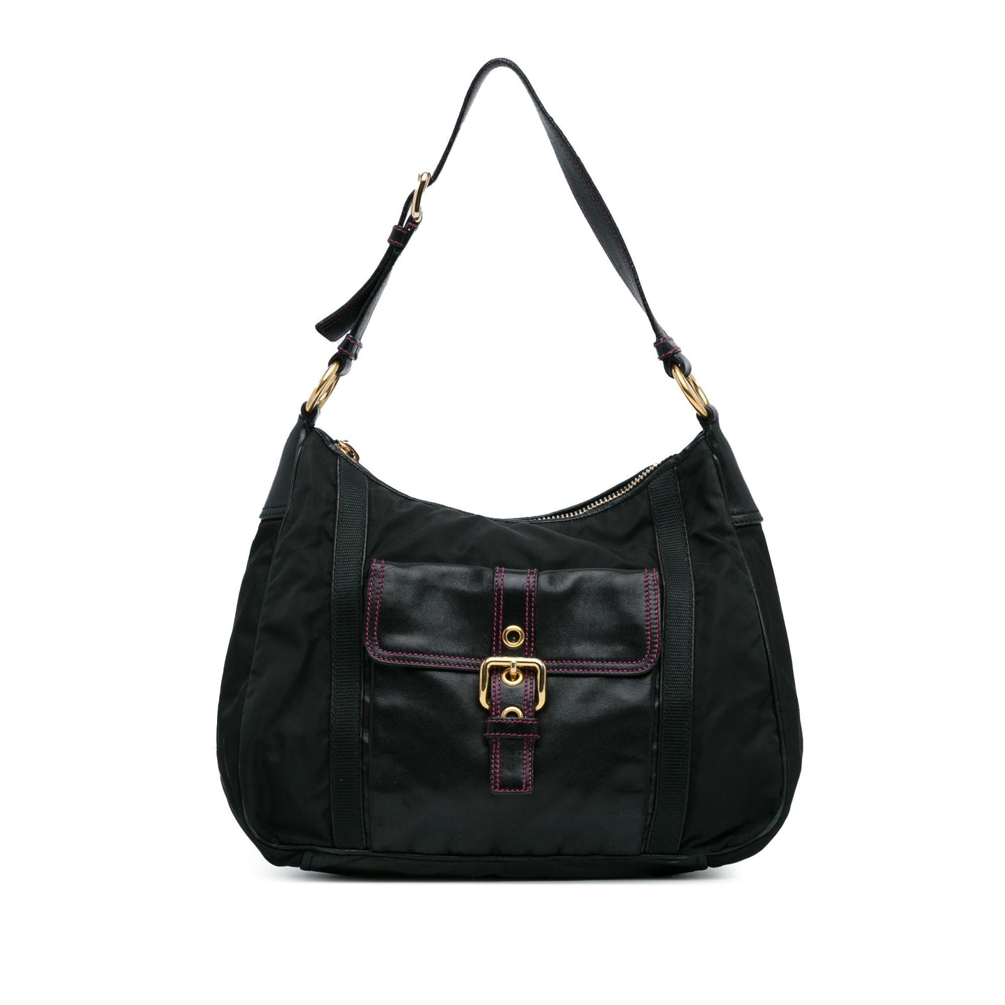Prada Tessuto City Calf Trimmed Buckle Hobo Shg Xswi3T Shoulder Bag