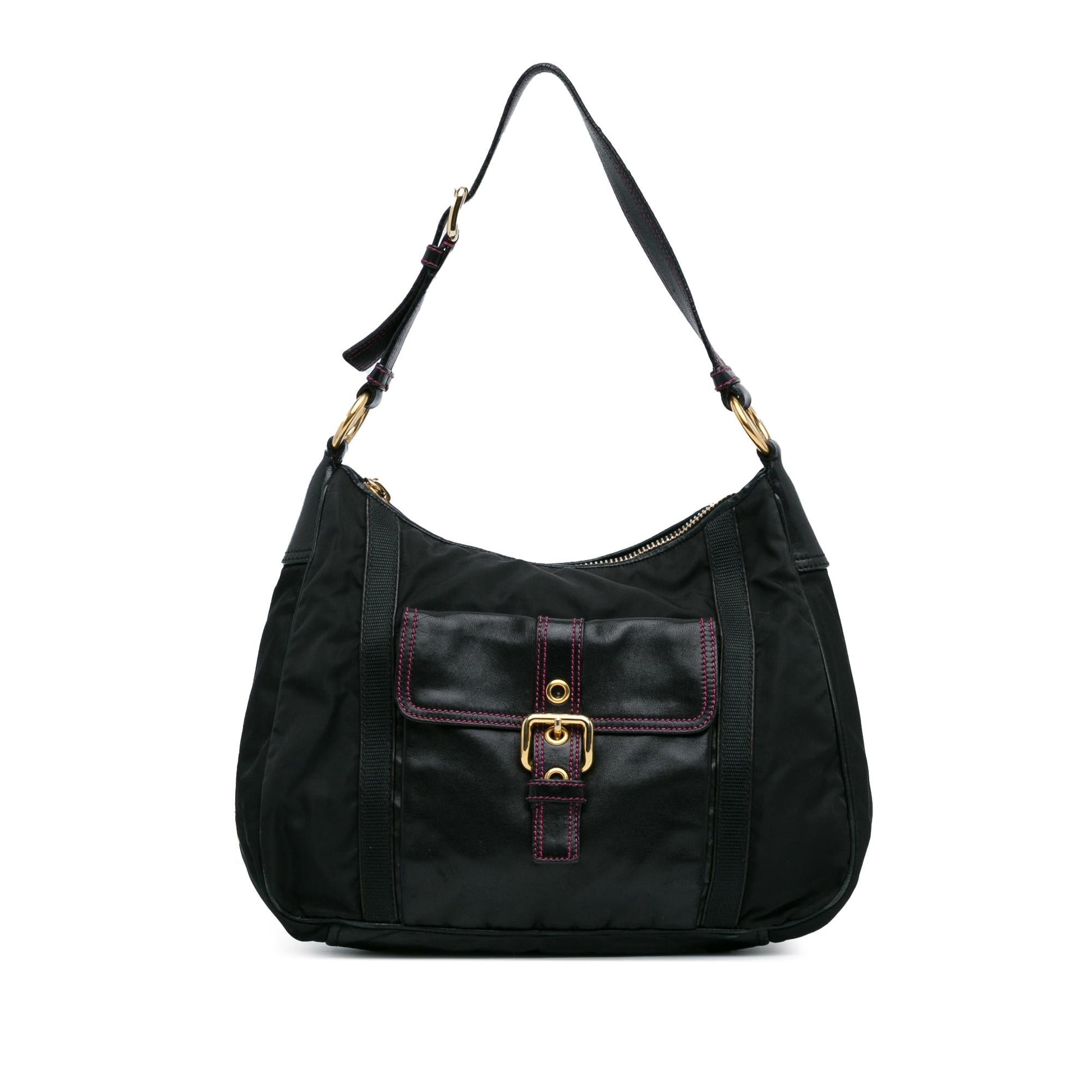 Prada Tessuto City Calf Trimmed Buckle Hobo Shg Xswi3T Shoulder Bag