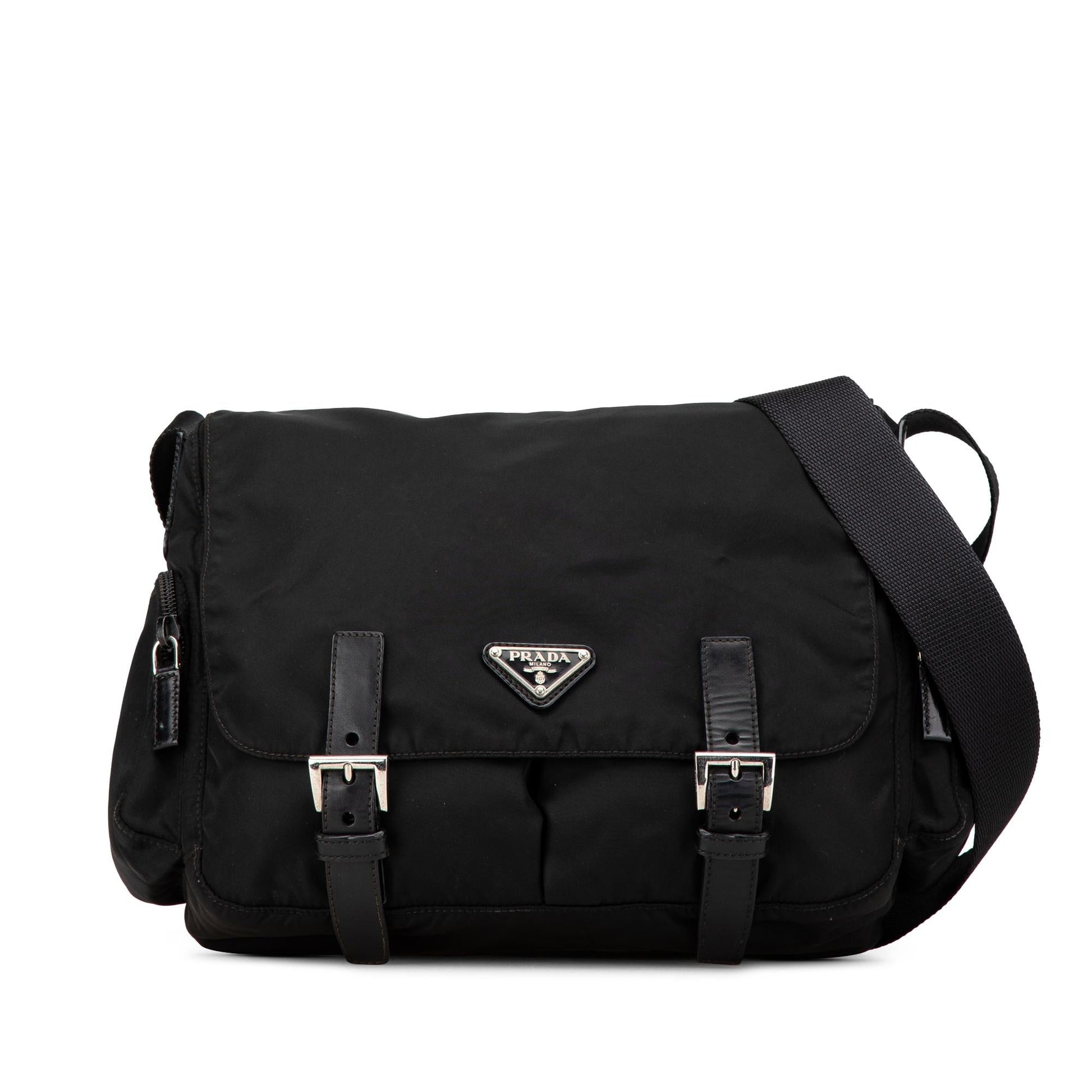 Prada Tessuto Double Buckle Messenger Bag Crossbody Bag