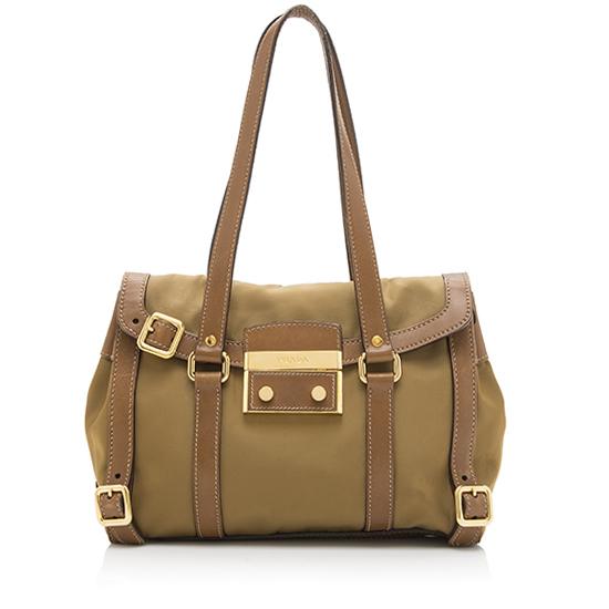 Prada Tessuto Pushlock Tote Leather Tote Bag