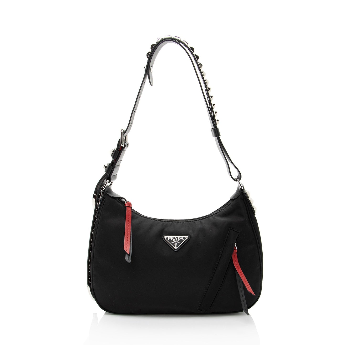 Prada Tessuto New Vela Studded Shoulder Bag
