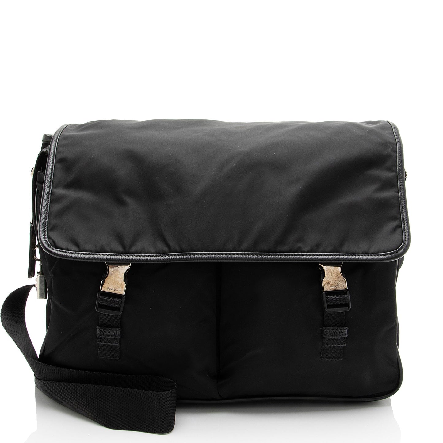 Prada Tessuto Double Buckle Messenger Leather Saffiano Shoulder Bag