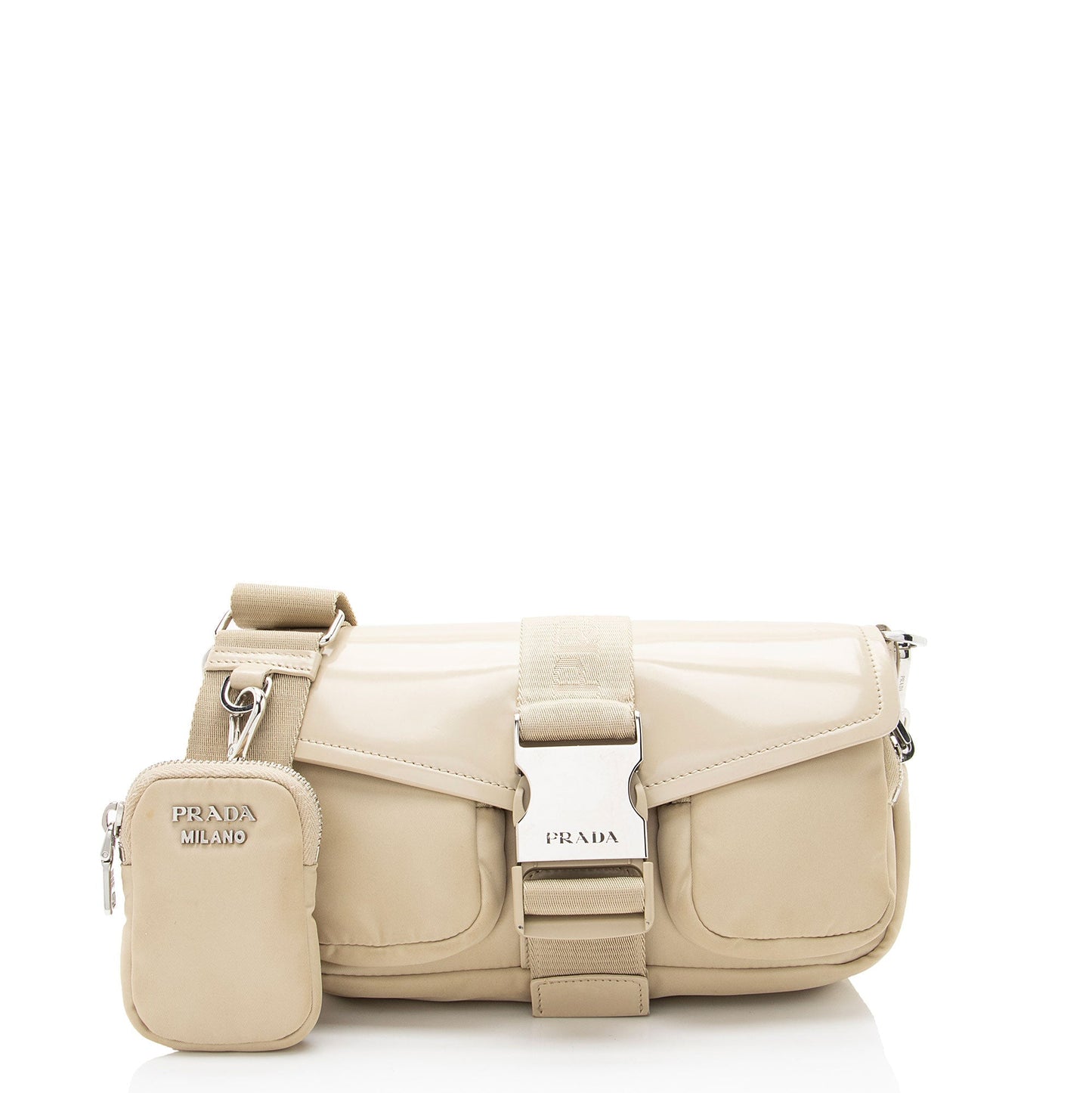Prada Tessuto Spazzolato Buckle Crossbody Crossbody Bag