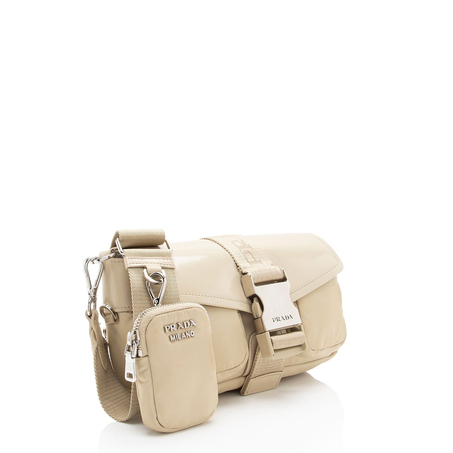 Prada Tessuto Spazzolato Buckle Crossbody Crossbody Bag