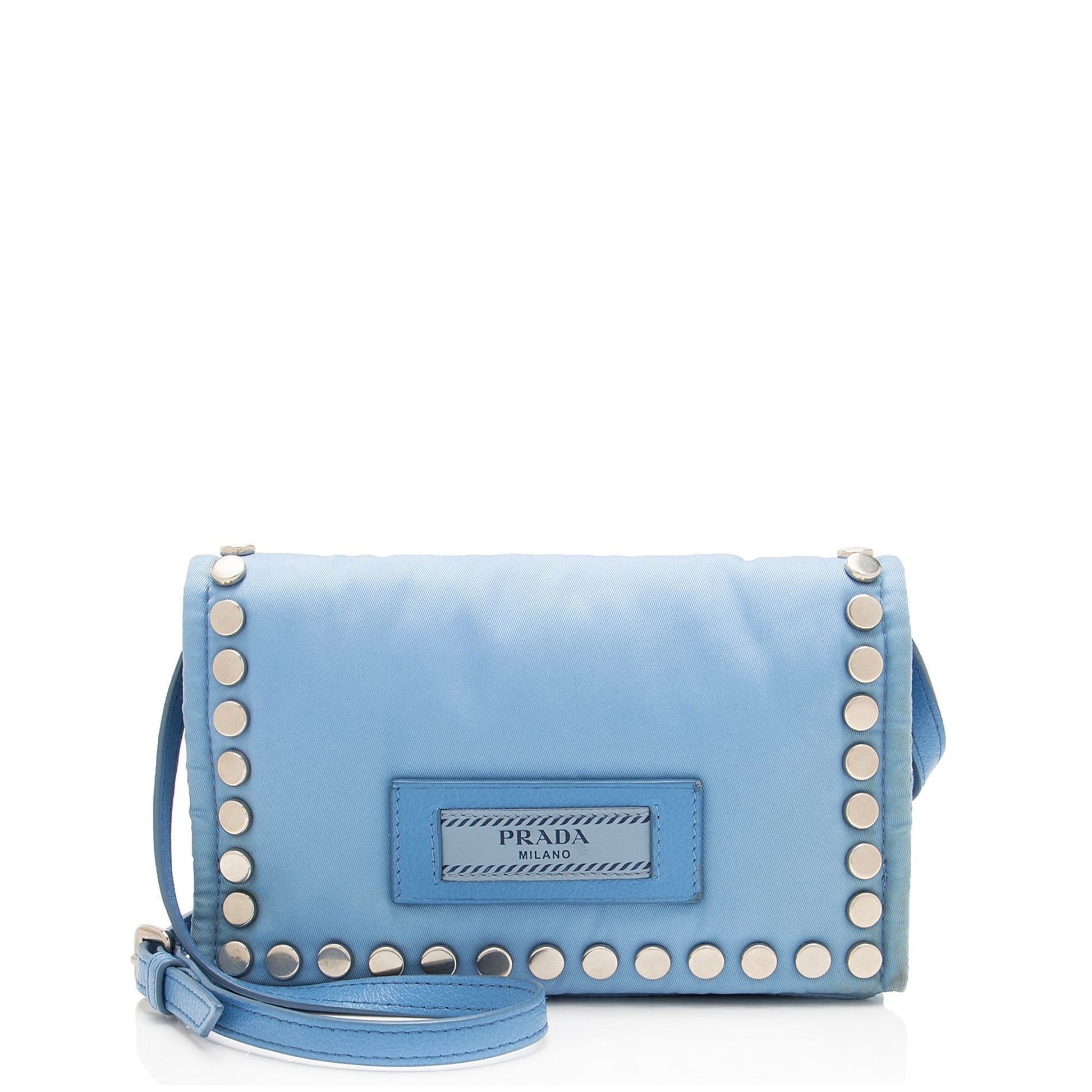 Prada Tessuto Studded Etiquette Crossbody Mini Crossbody Bag
